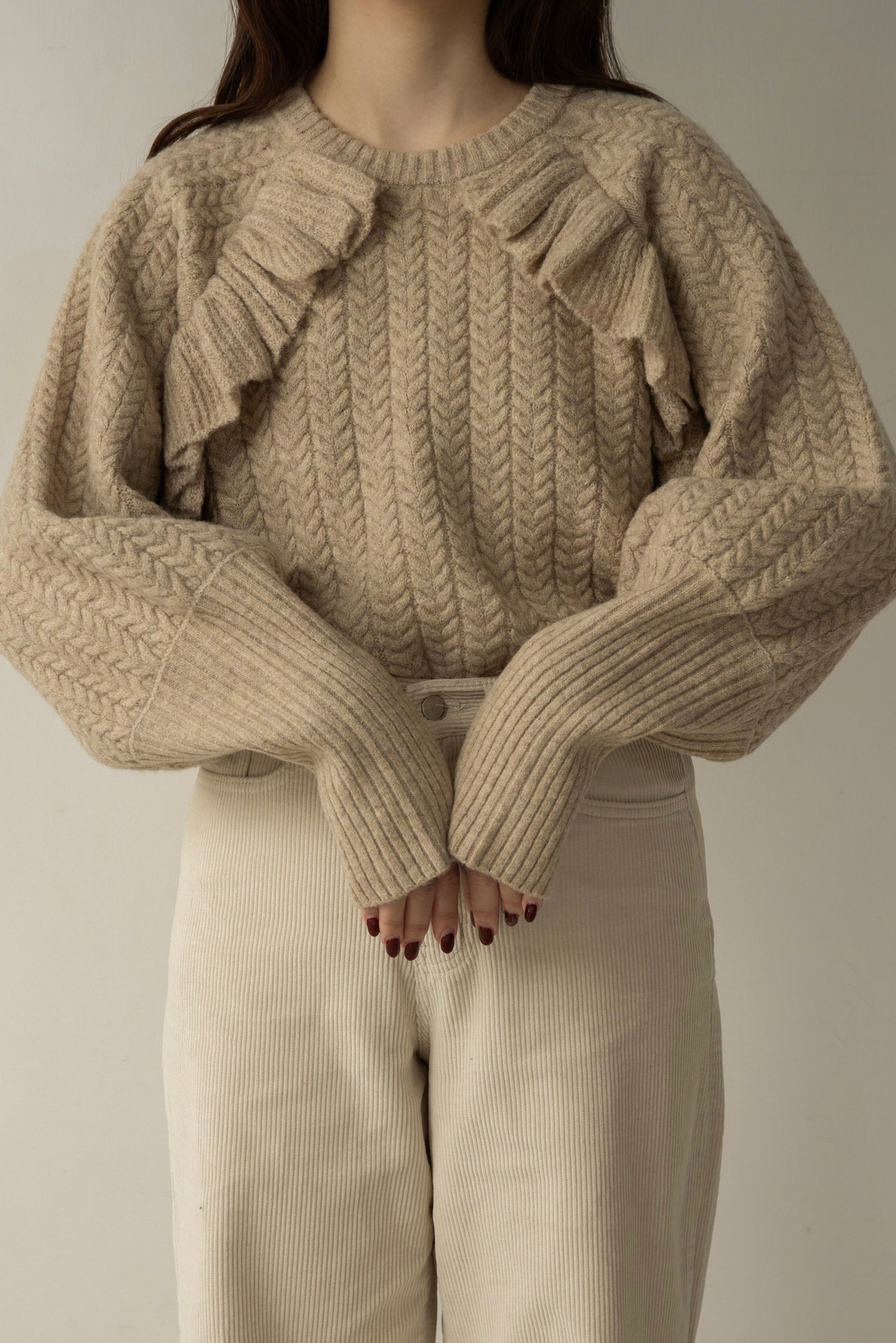 cable frill raglan sleeve knit