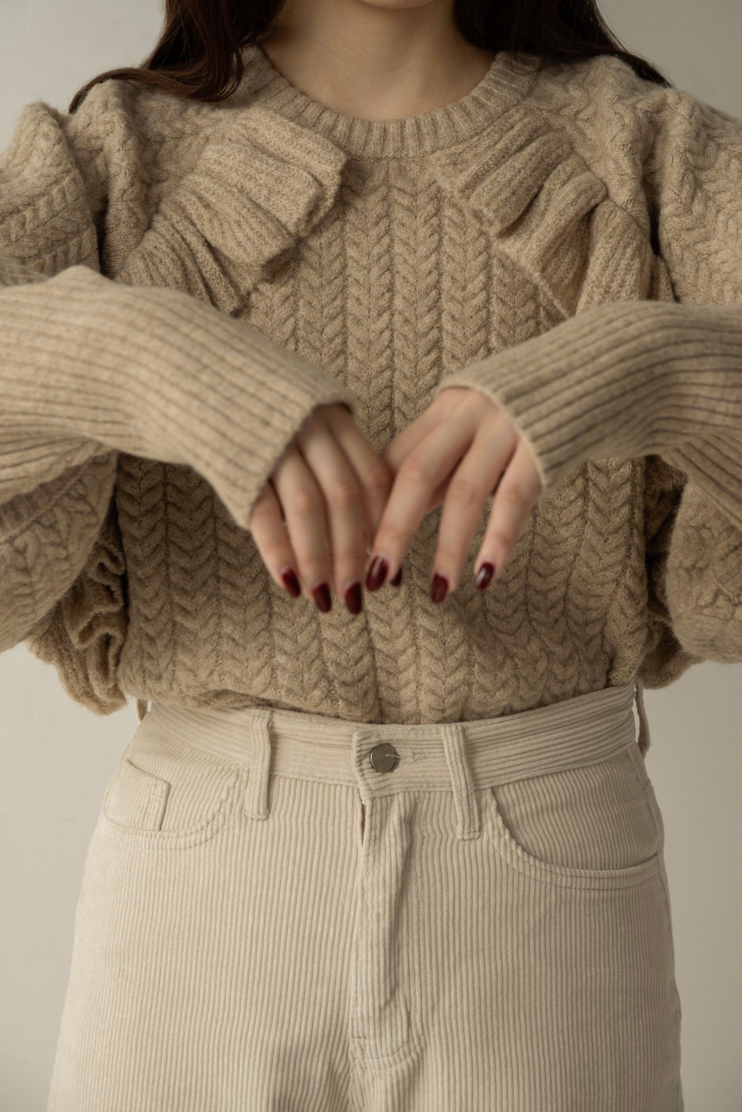 cable frill raglan sleeve knit