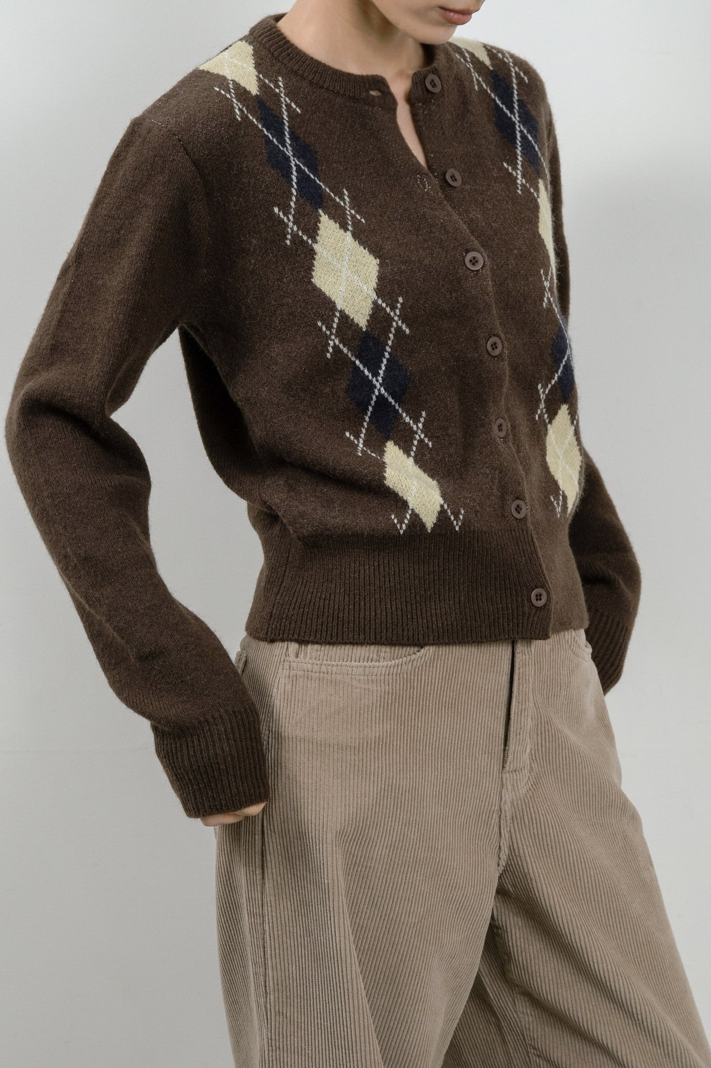 argyle pattern simple cardigan