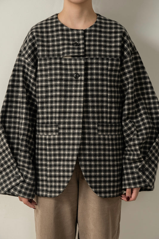 fold sleeve hem round check coat