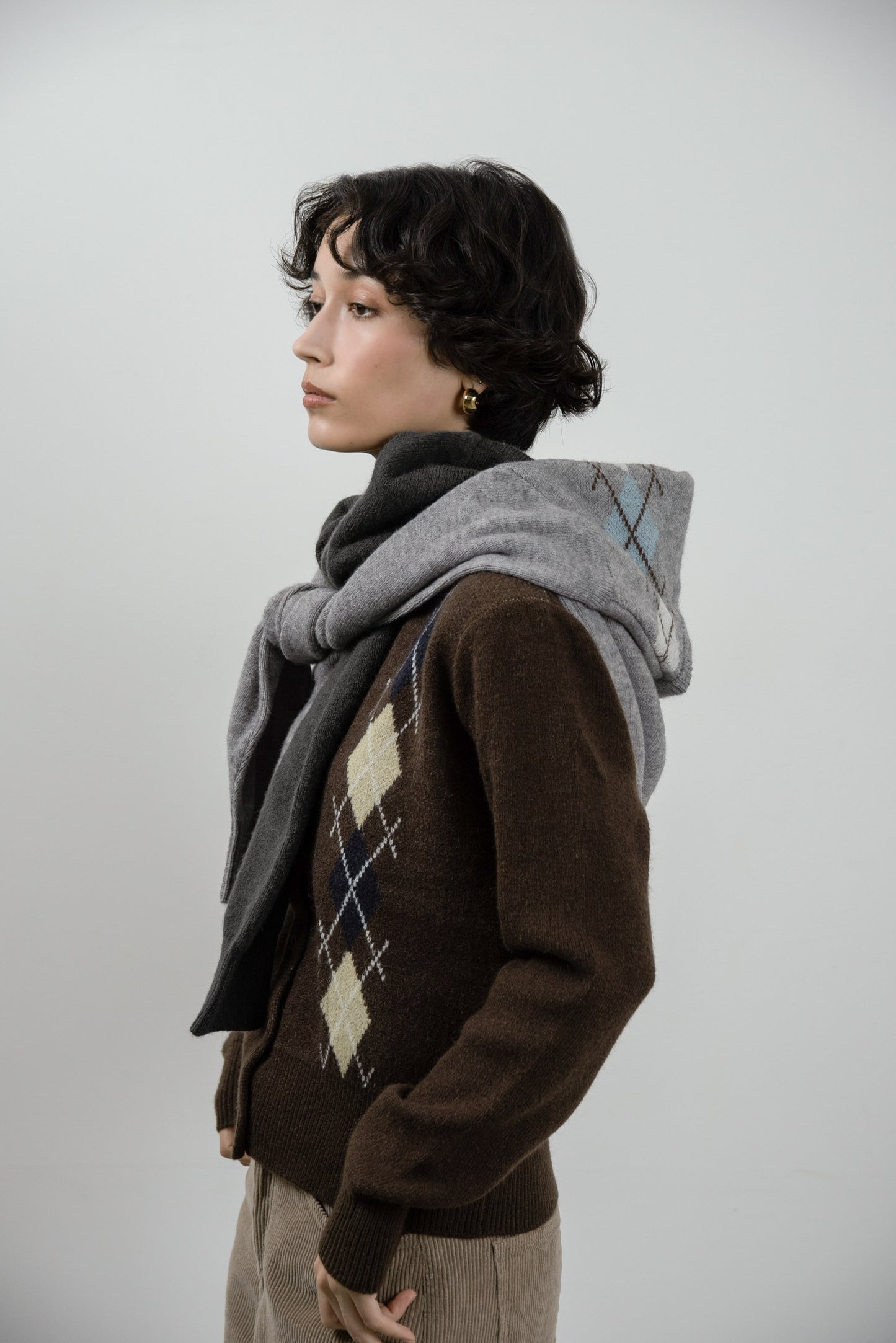 argyle pattern simple cardigan