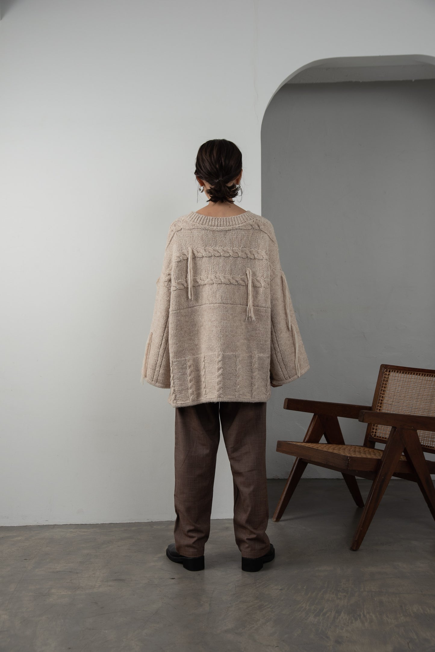 cable pattern fringe volume knit