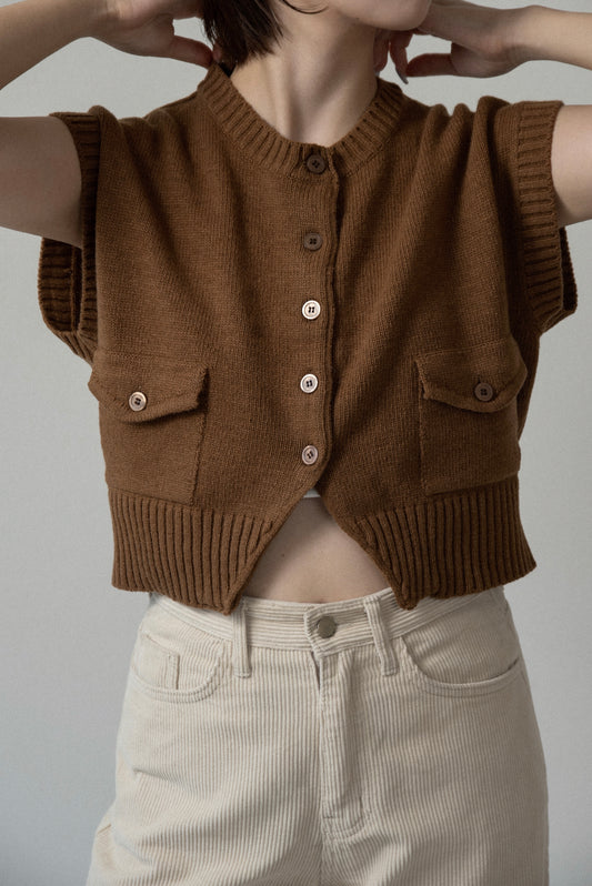 flap pocket effortless knit vest
