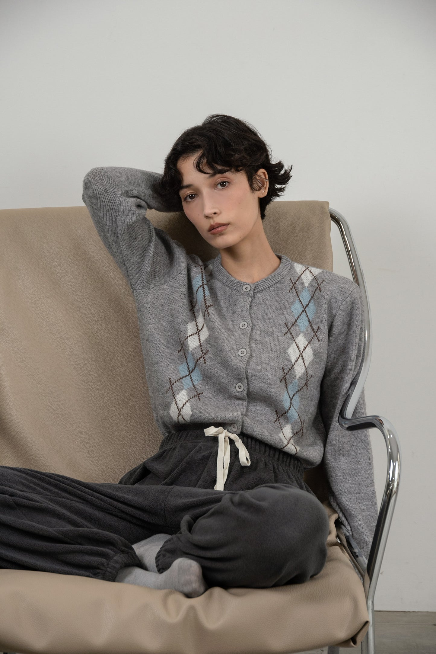 argyle pattern simple cardigan