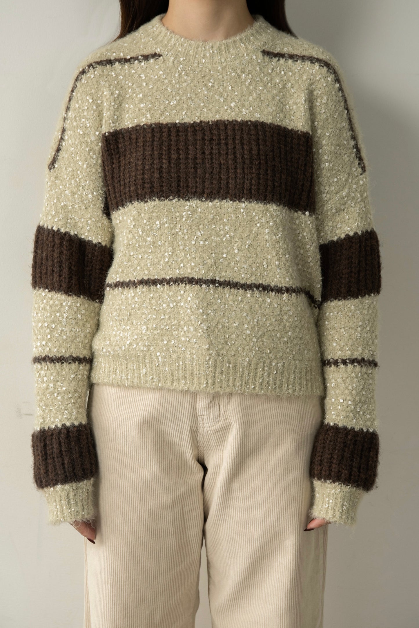 drop shoulder mix random border knit