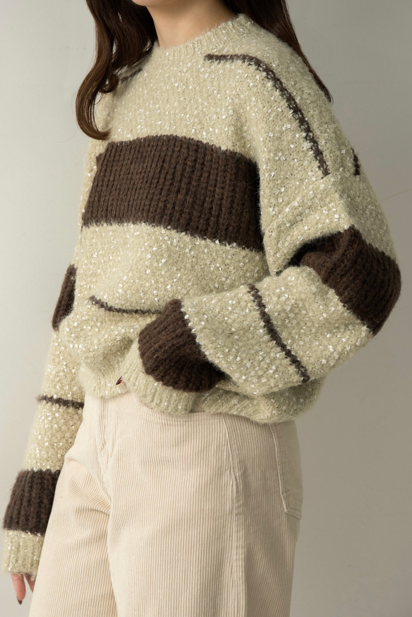 drop shoulder mix random border knit