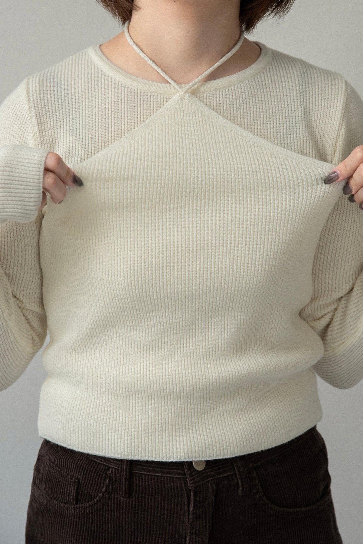 halter neck strap layer like knit