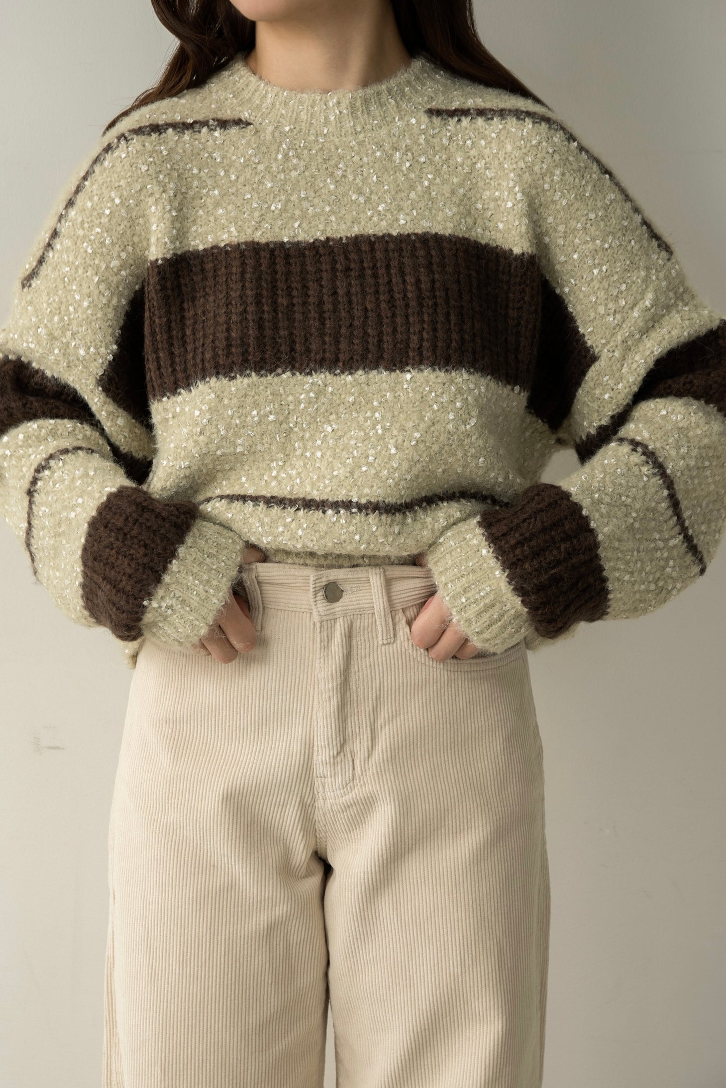 drop shoulder mix random border knit