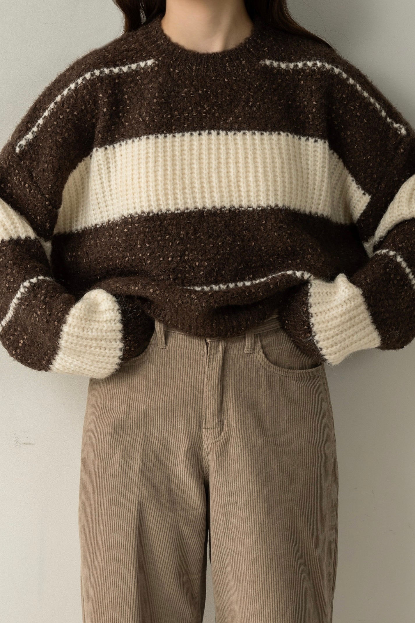 drop shoulder mix random border knit