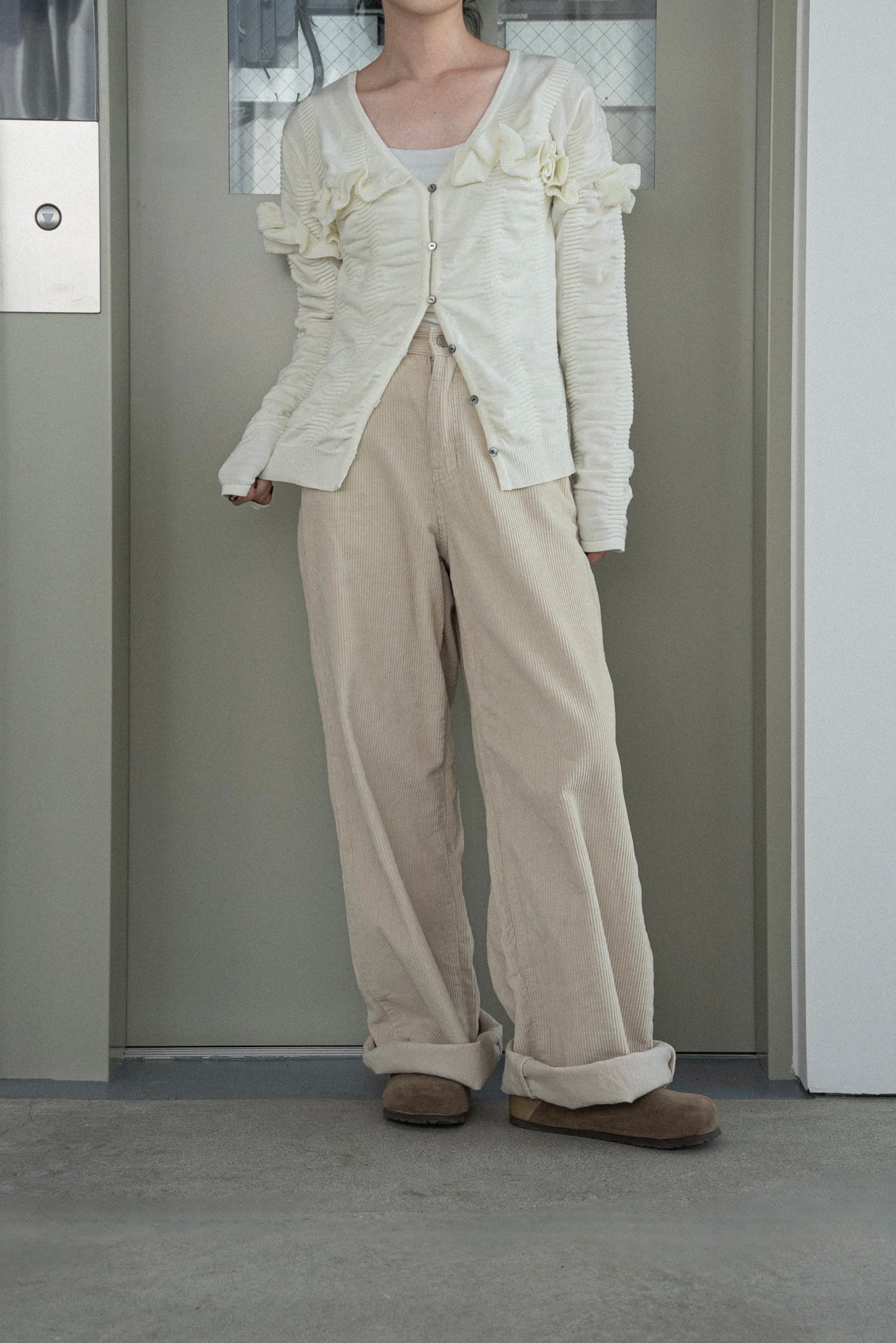 textured ruffle knit cardigan