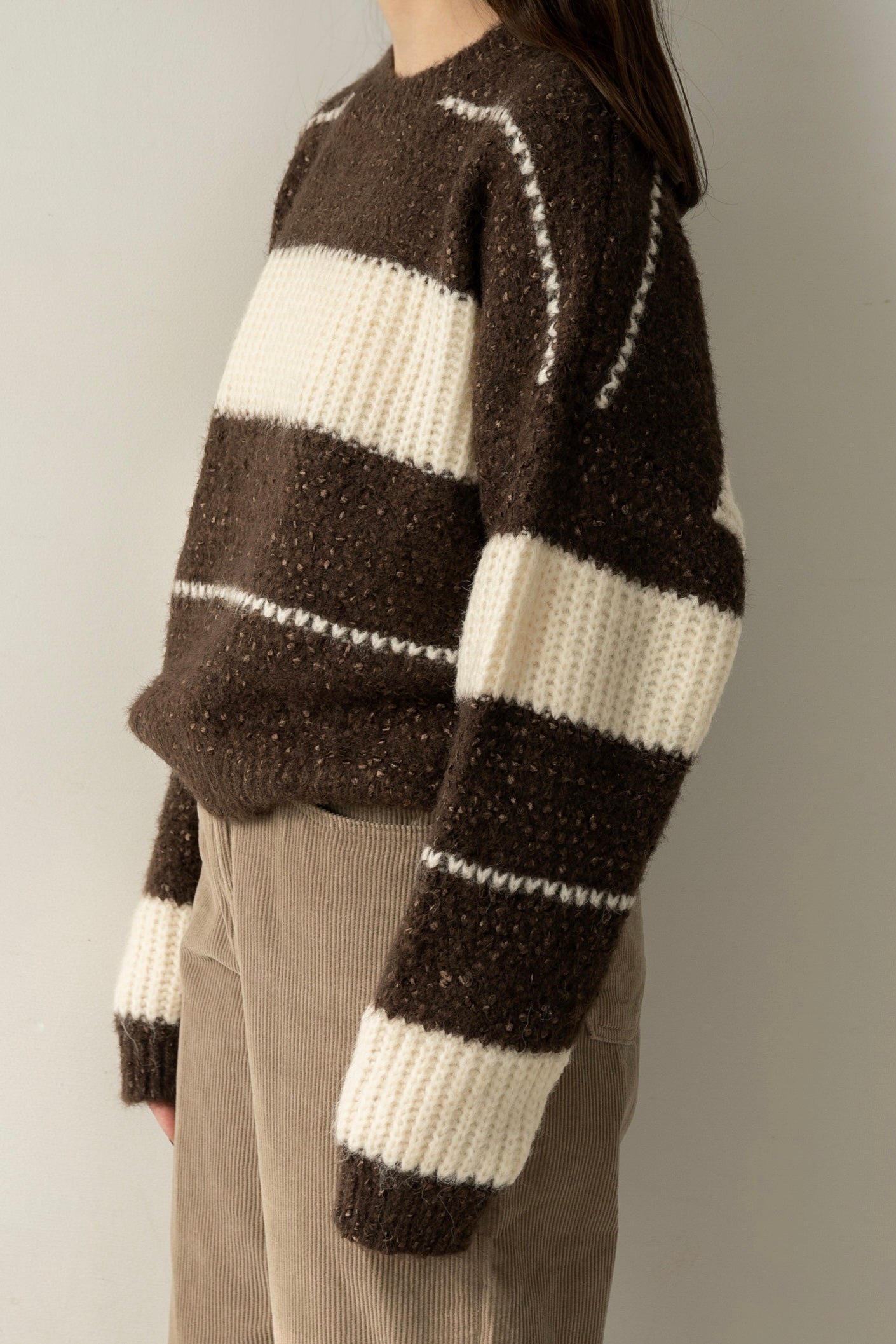 drop shoulder mix random border knit