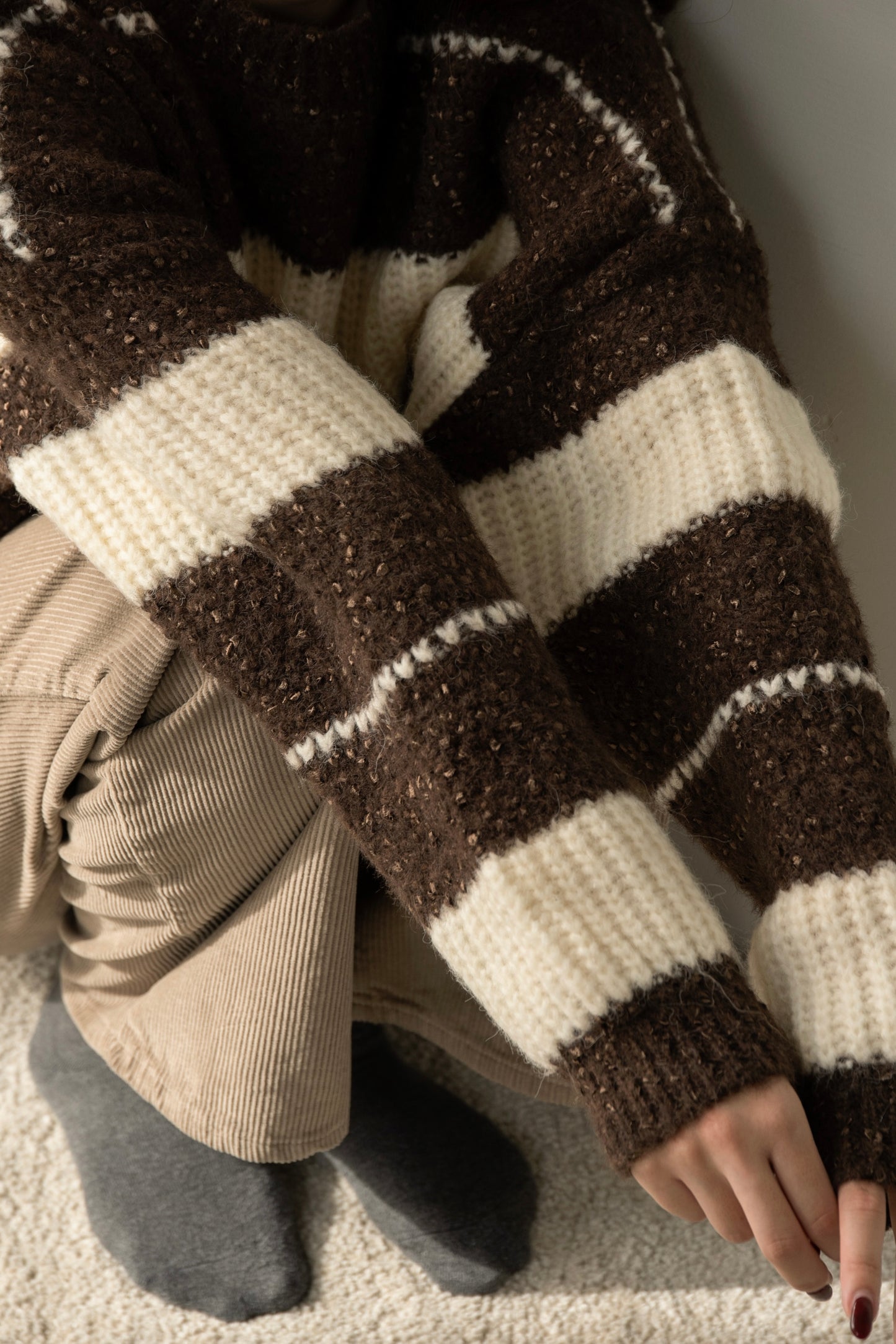 drop shoulder mix random border knit