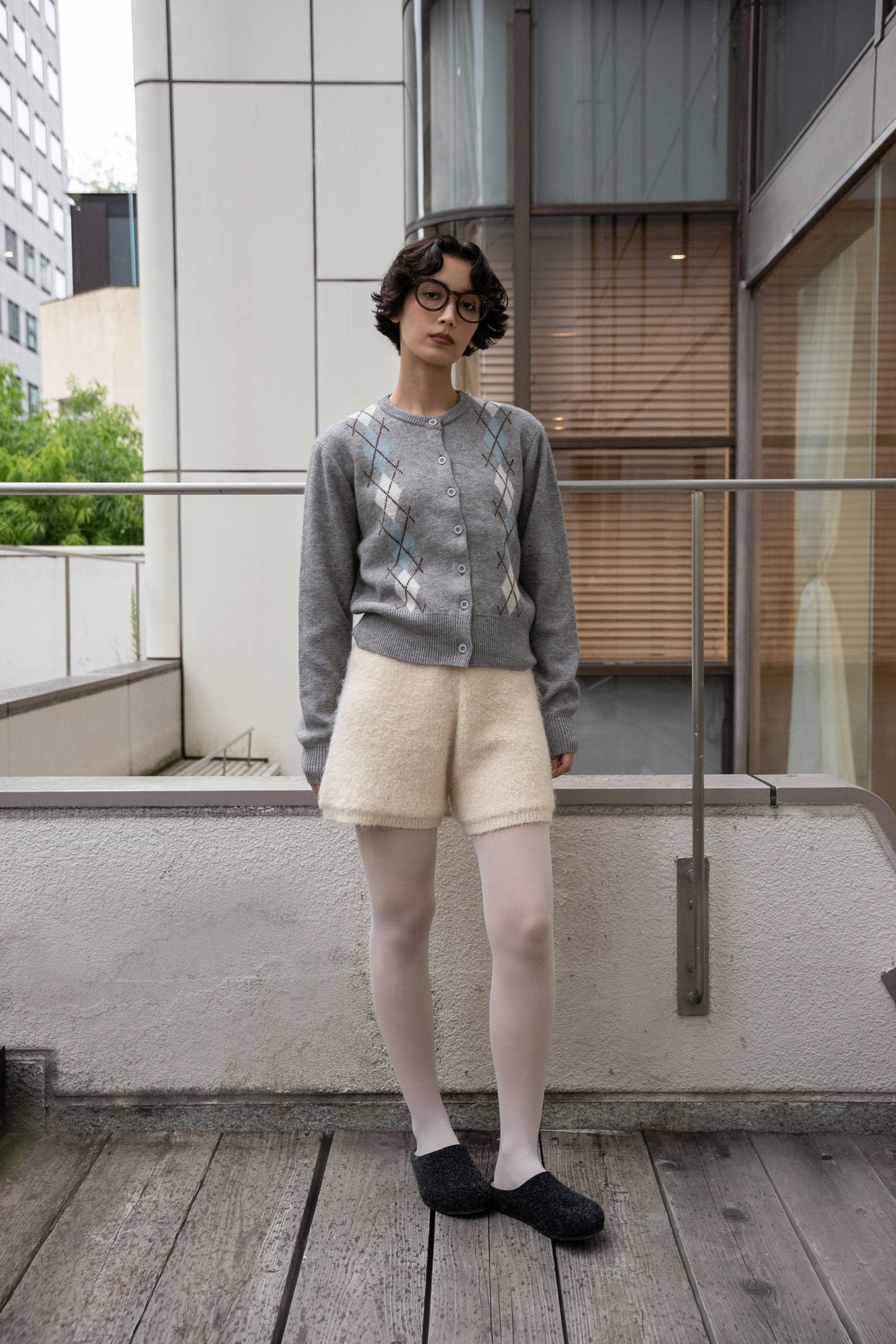 argyle pattern simple cardigan