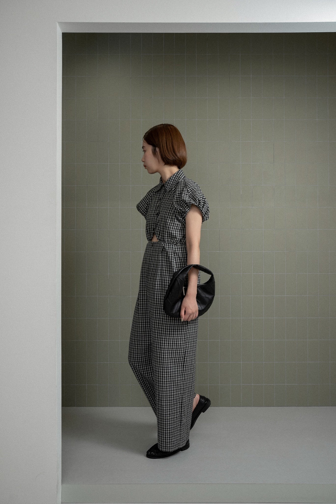 check mini puff sleeve allinone