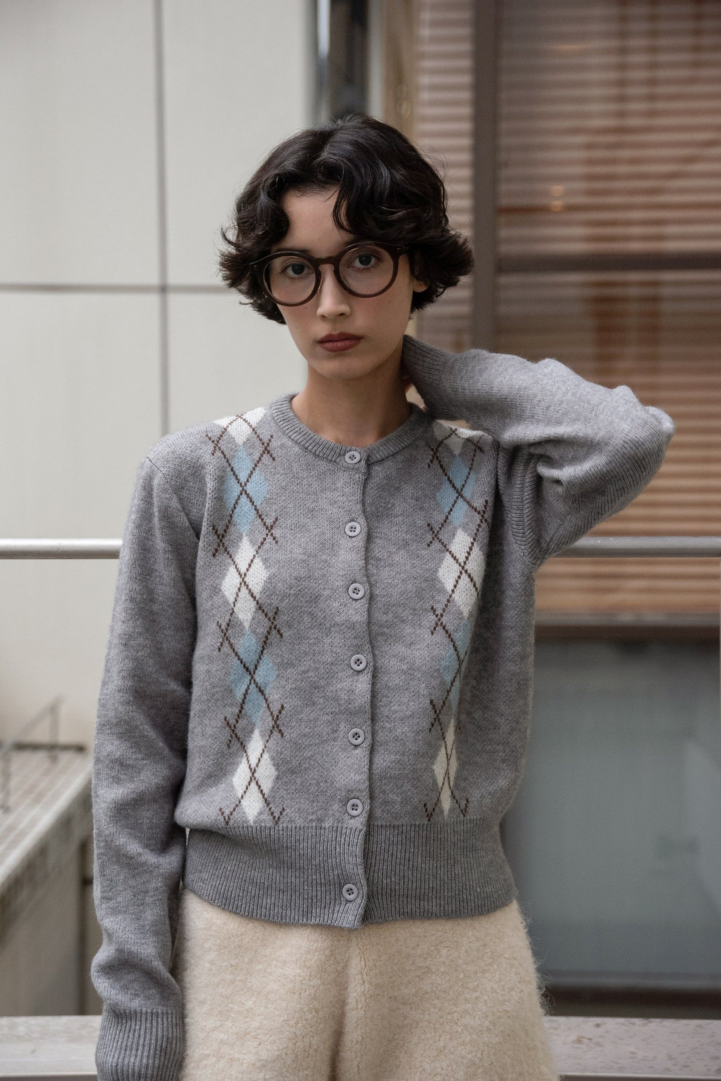 argyle pattern simple cardigan