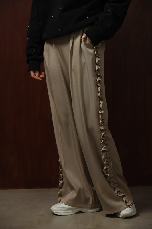 twill frill line pants