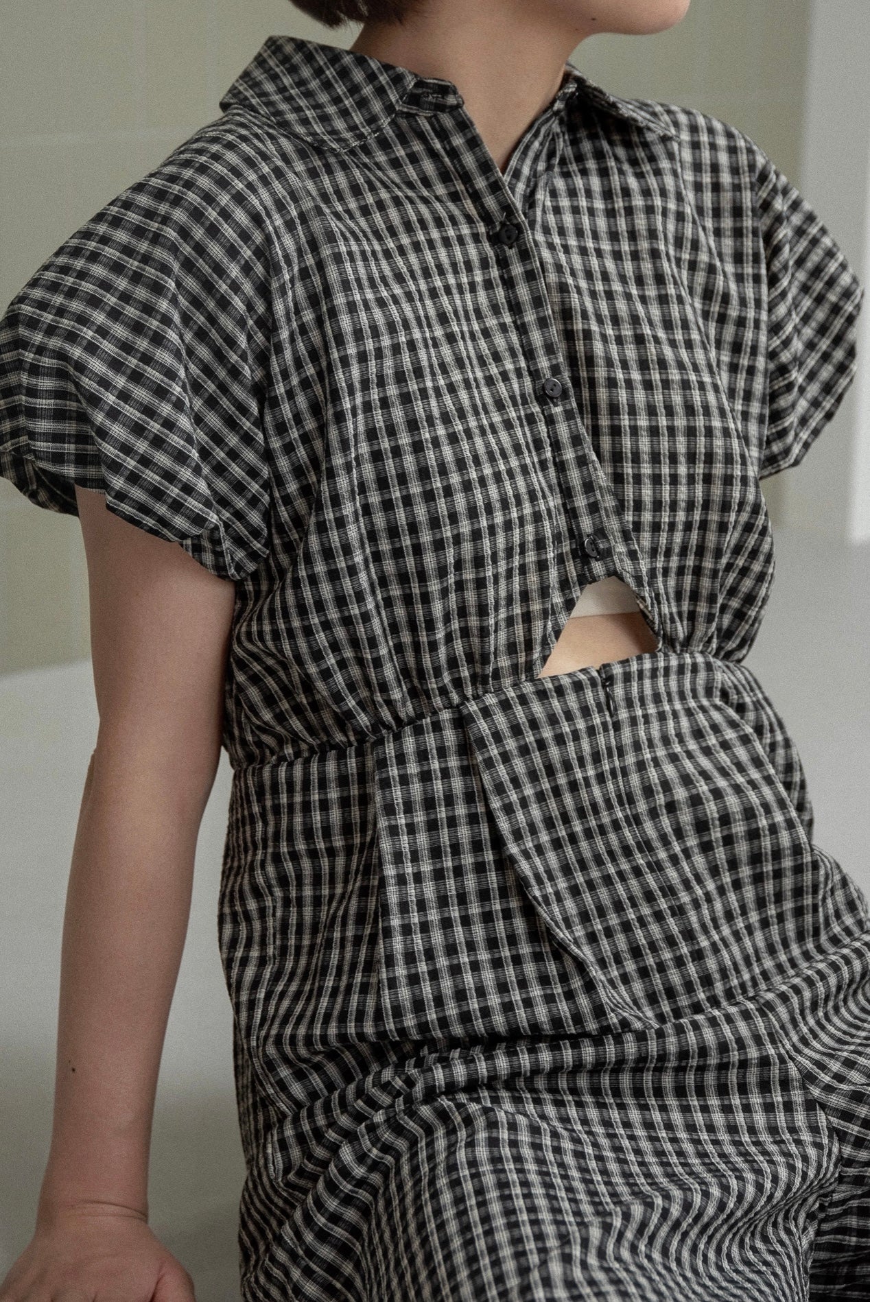 check mini puff sleeve allinone