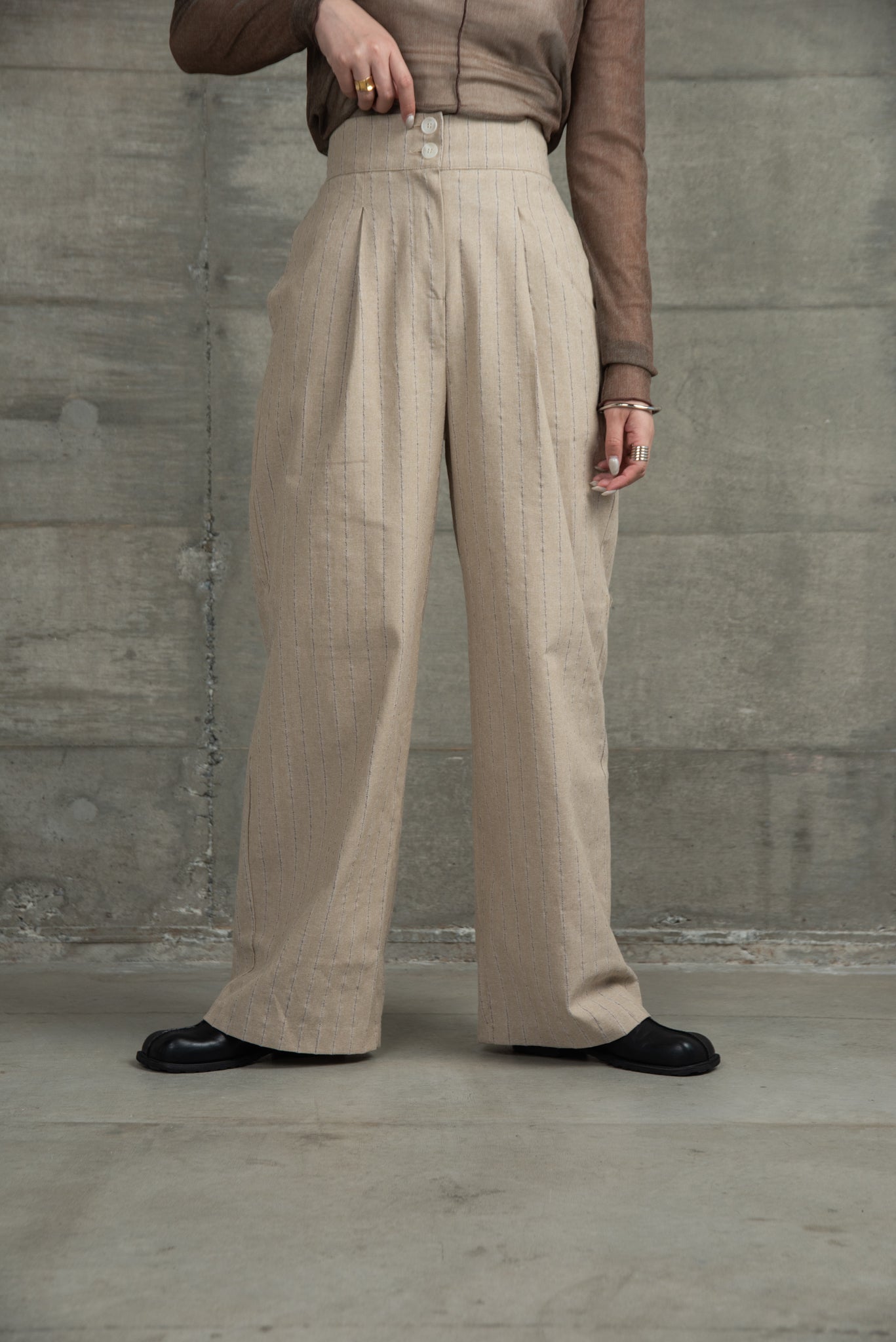 stripe front button pants