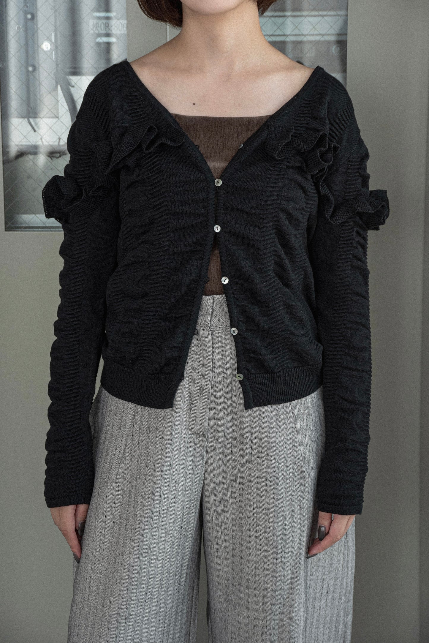 textured ruffle knit cardigan