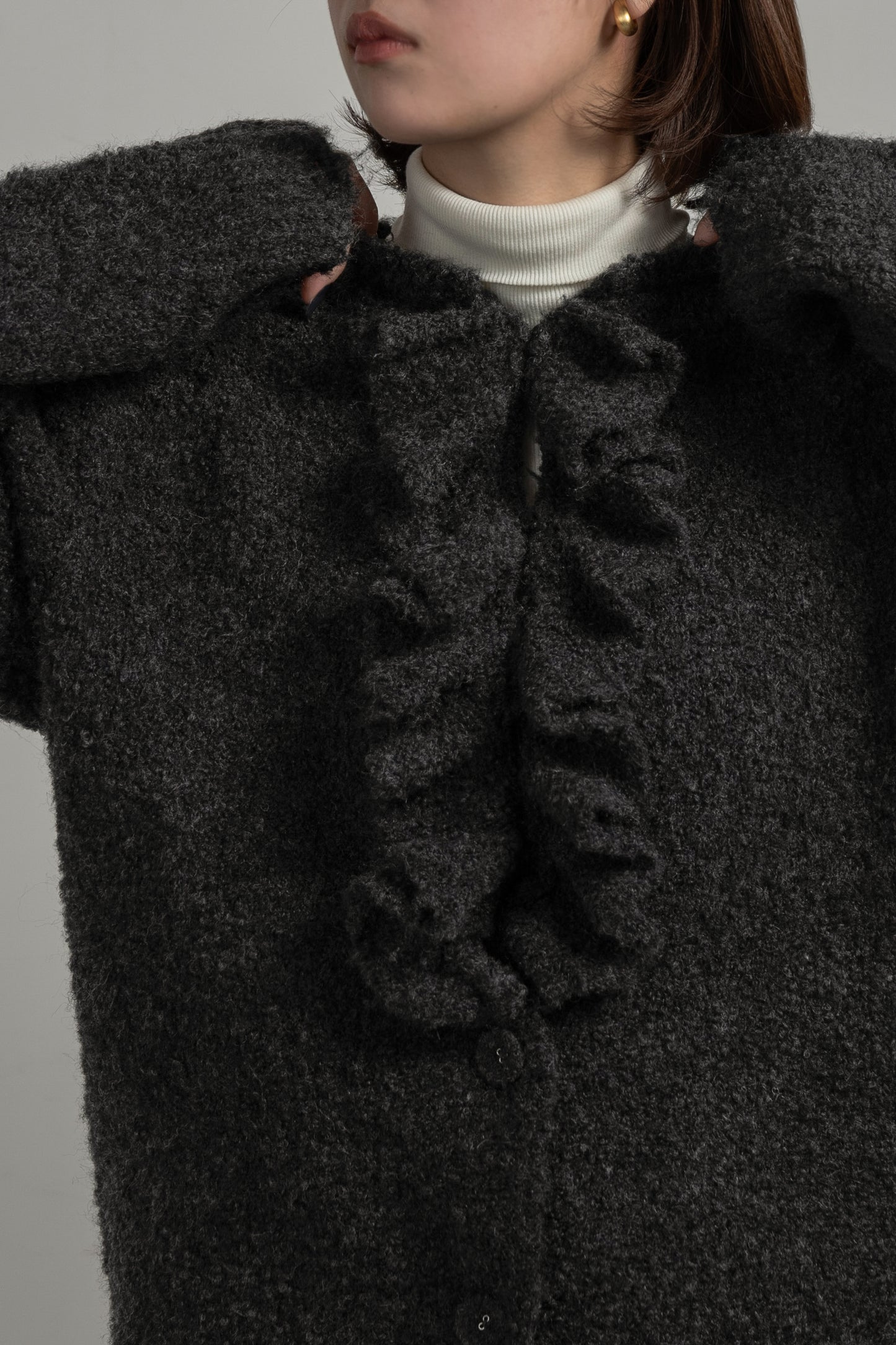 2way ruffle front button cardigan【eim plus+限定アイテム】