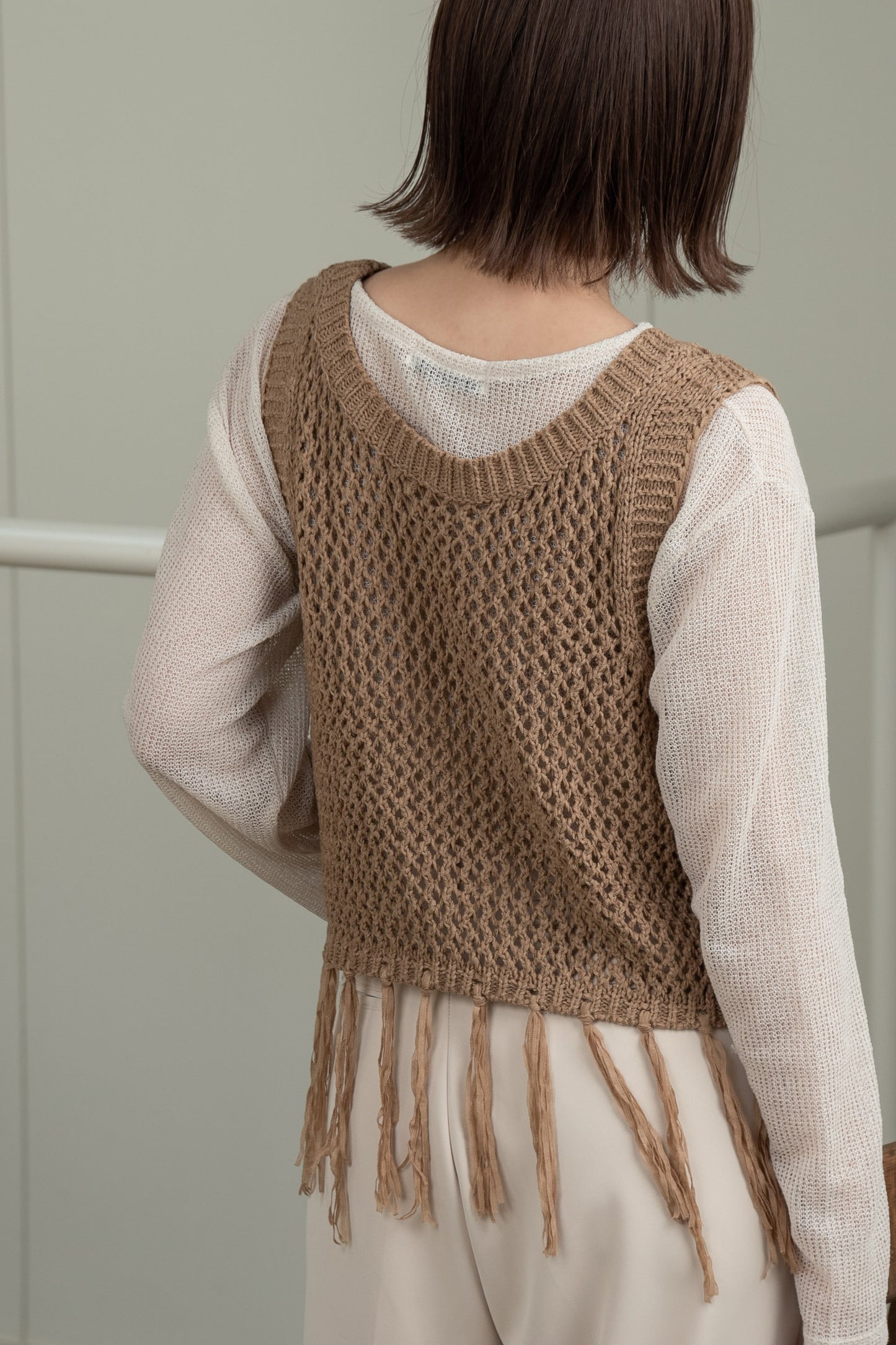 fringe pattern knit vest