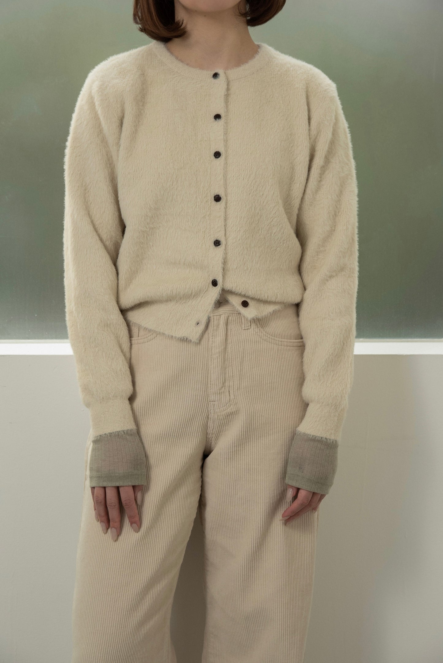 shaggy button point compact cardigan