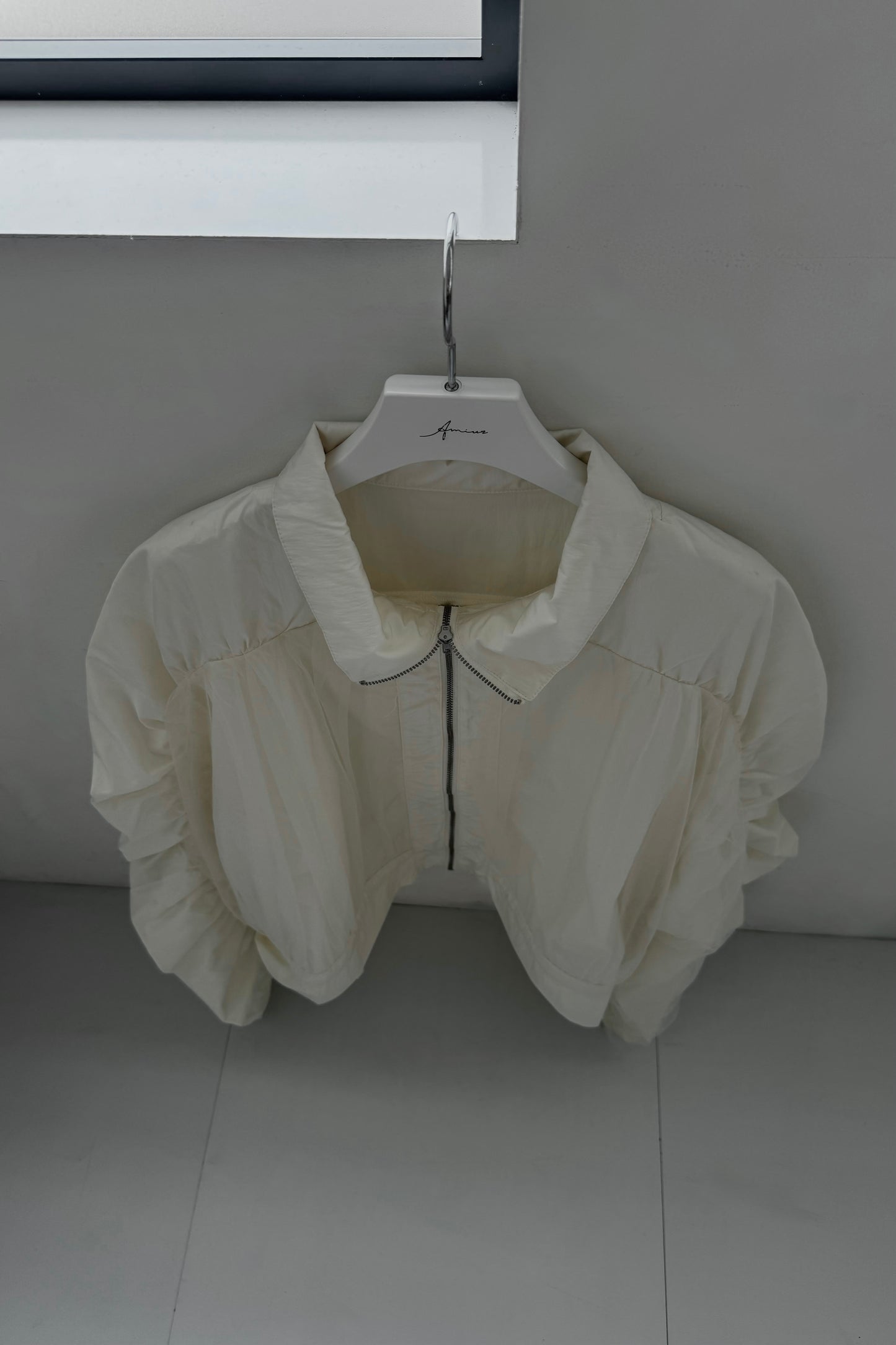 shiny tulle short shirring blouson