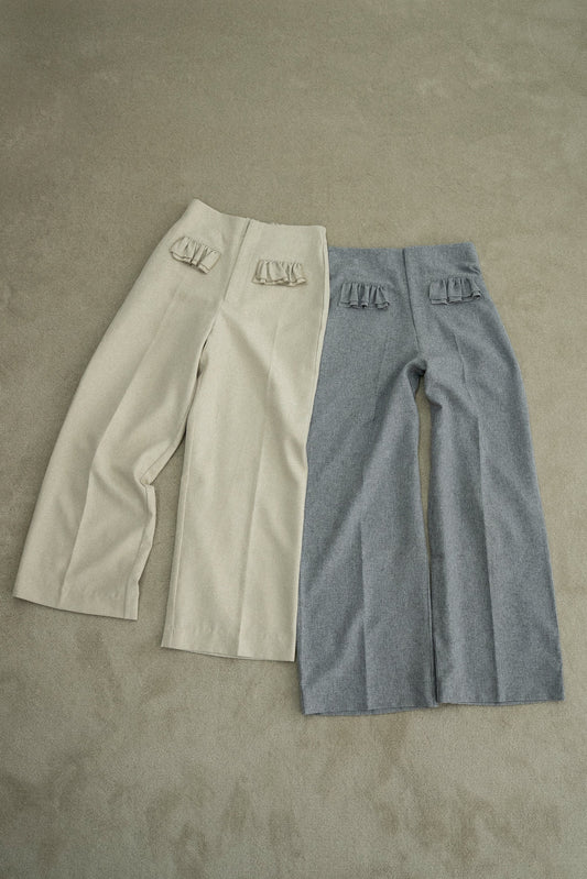 flap frill straight silhouette pants
