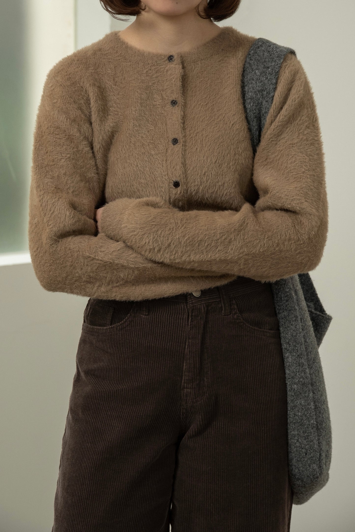 shaggy button point compact cardigan