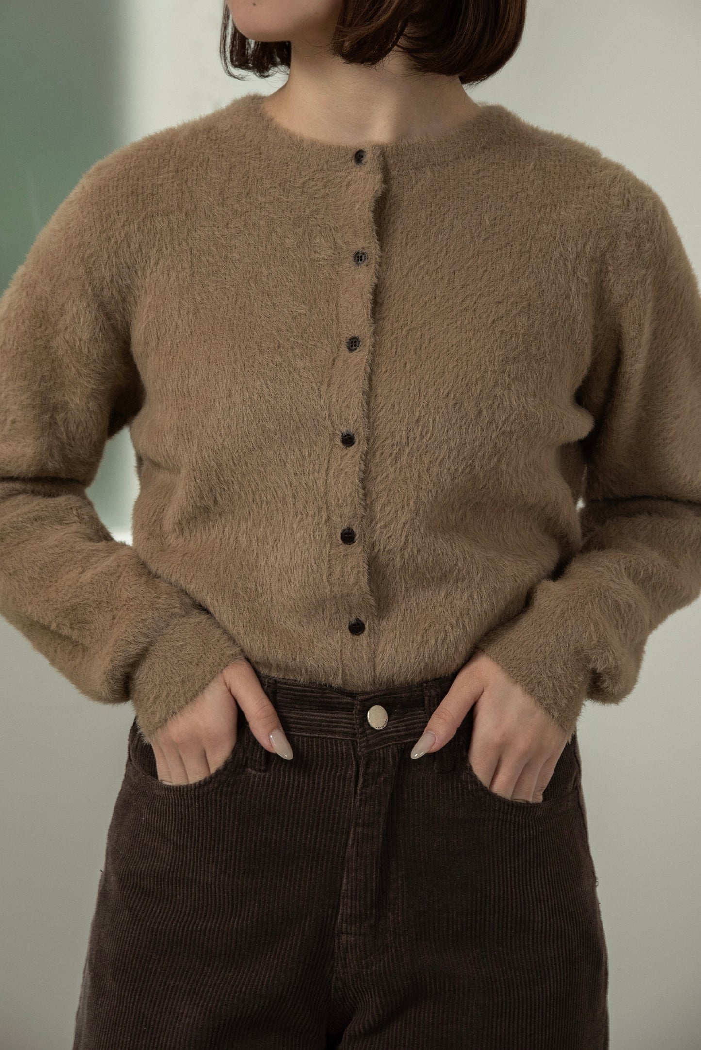 shaggy button point compact cardigan
