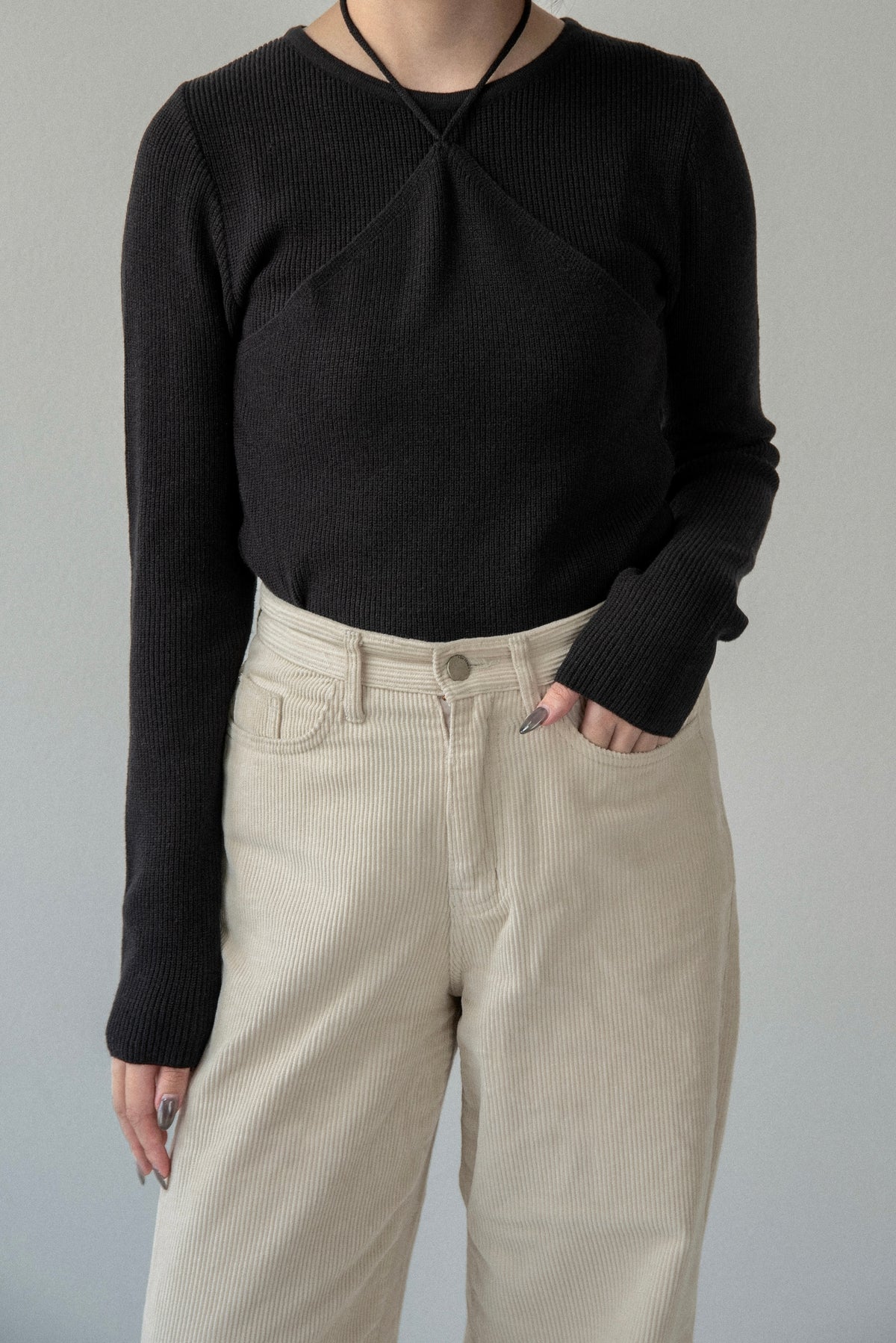halter neck strap layer like knit