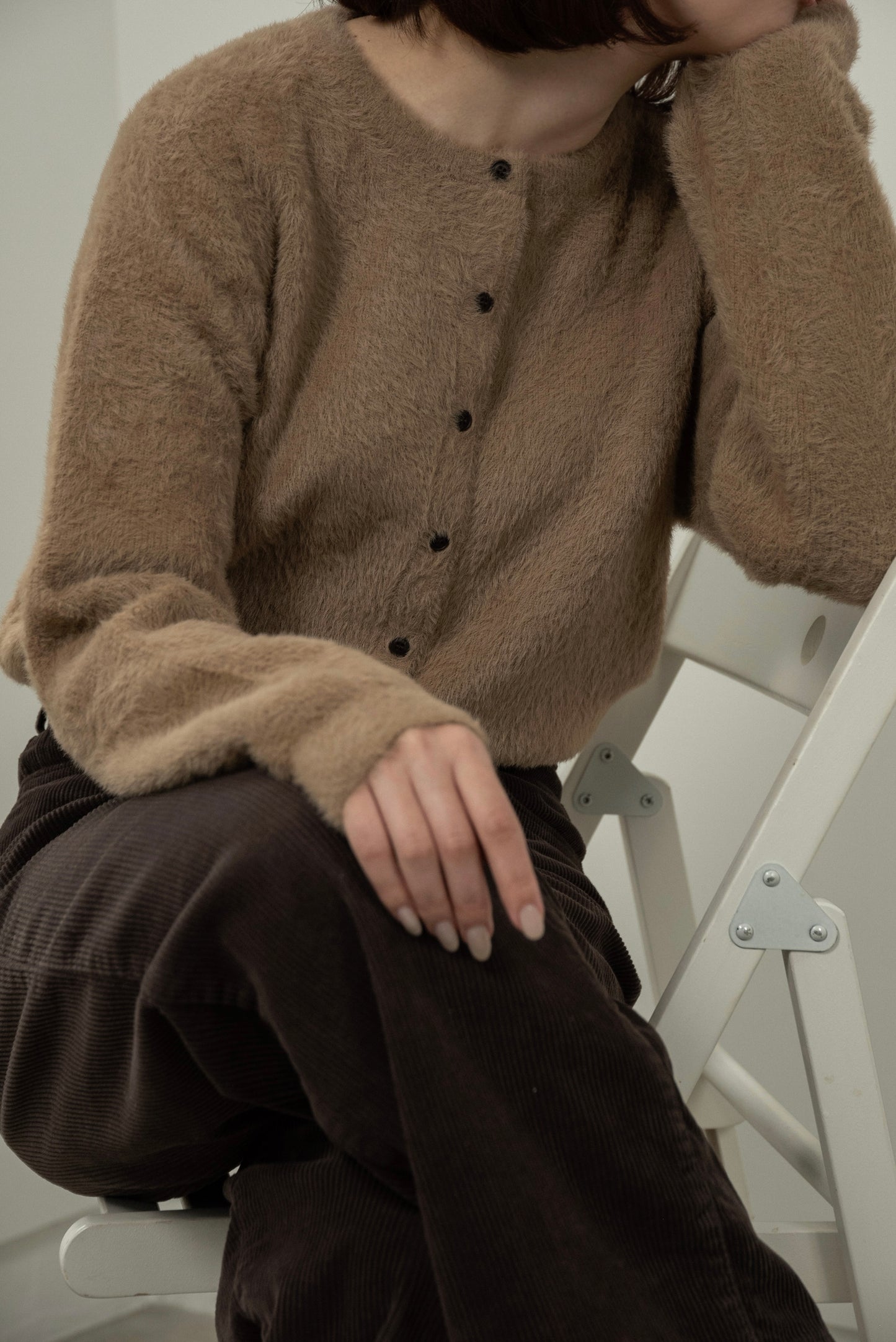 shaggy button point compact cardigan