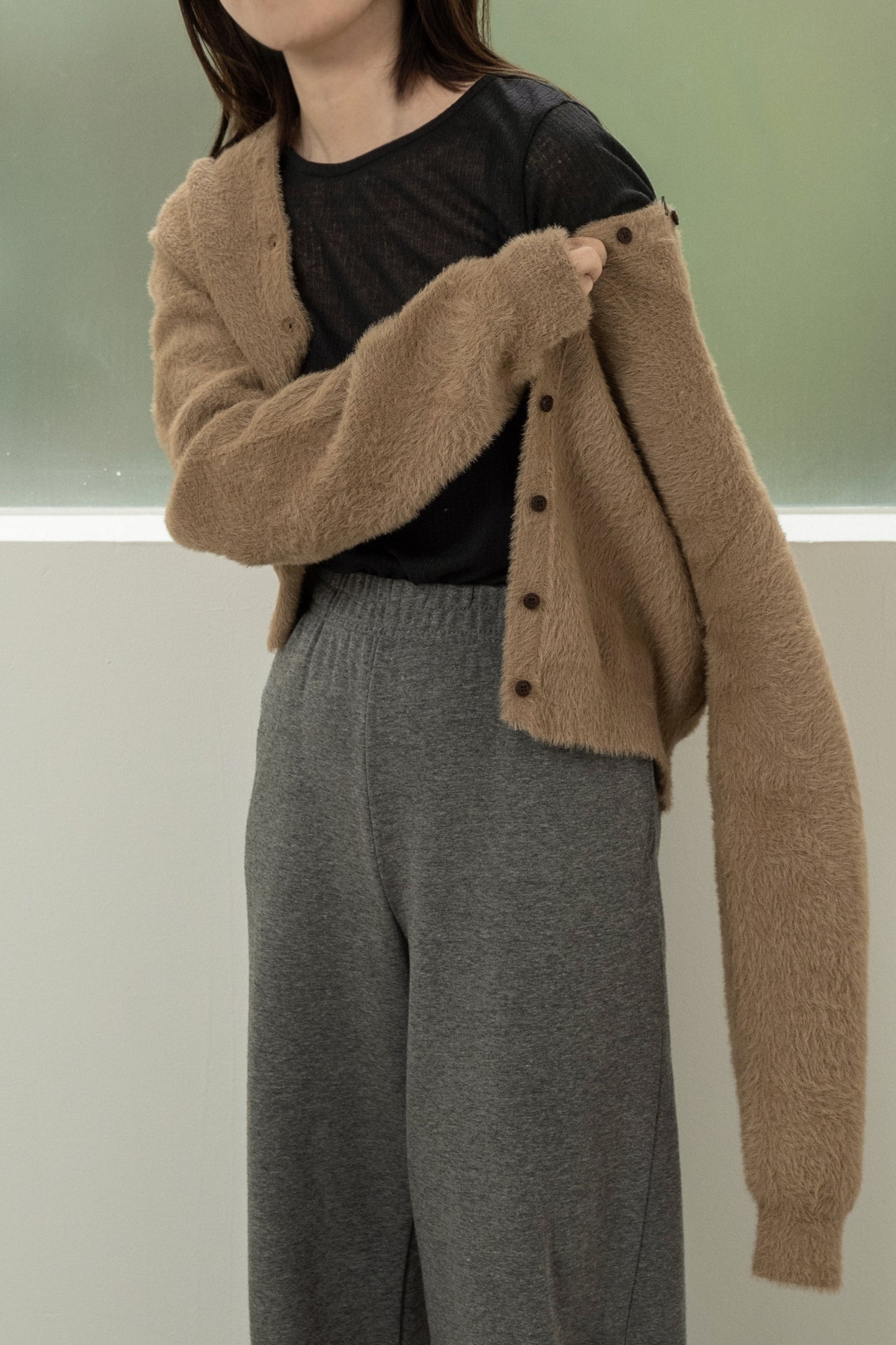 rib sheer round neck tops