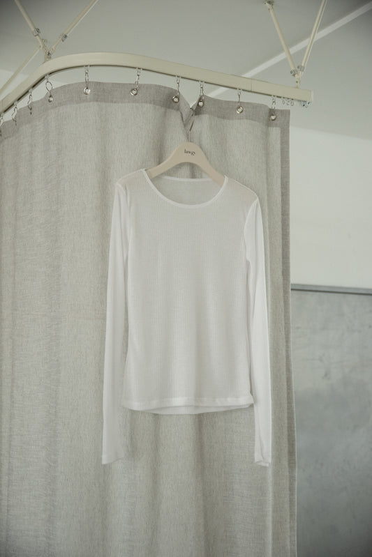 rib sheer round neck tops
