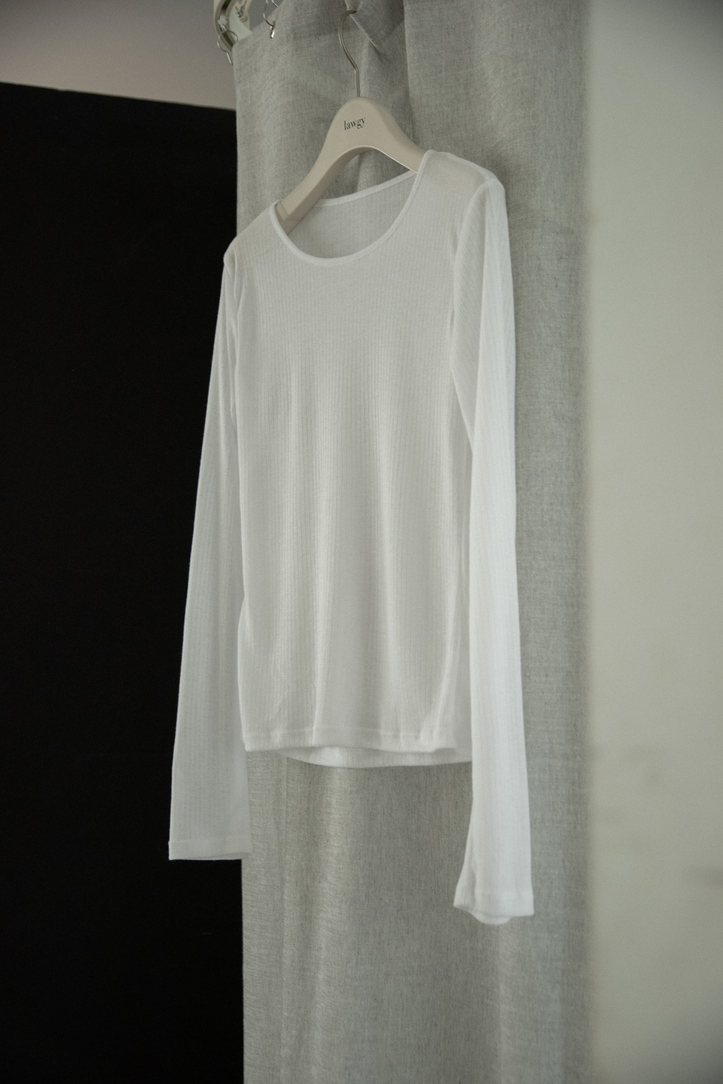 rib sheer round neck tops