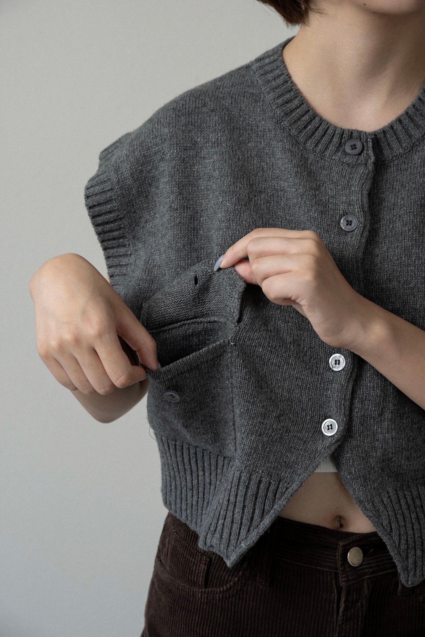 flap pocket effortless knit vest