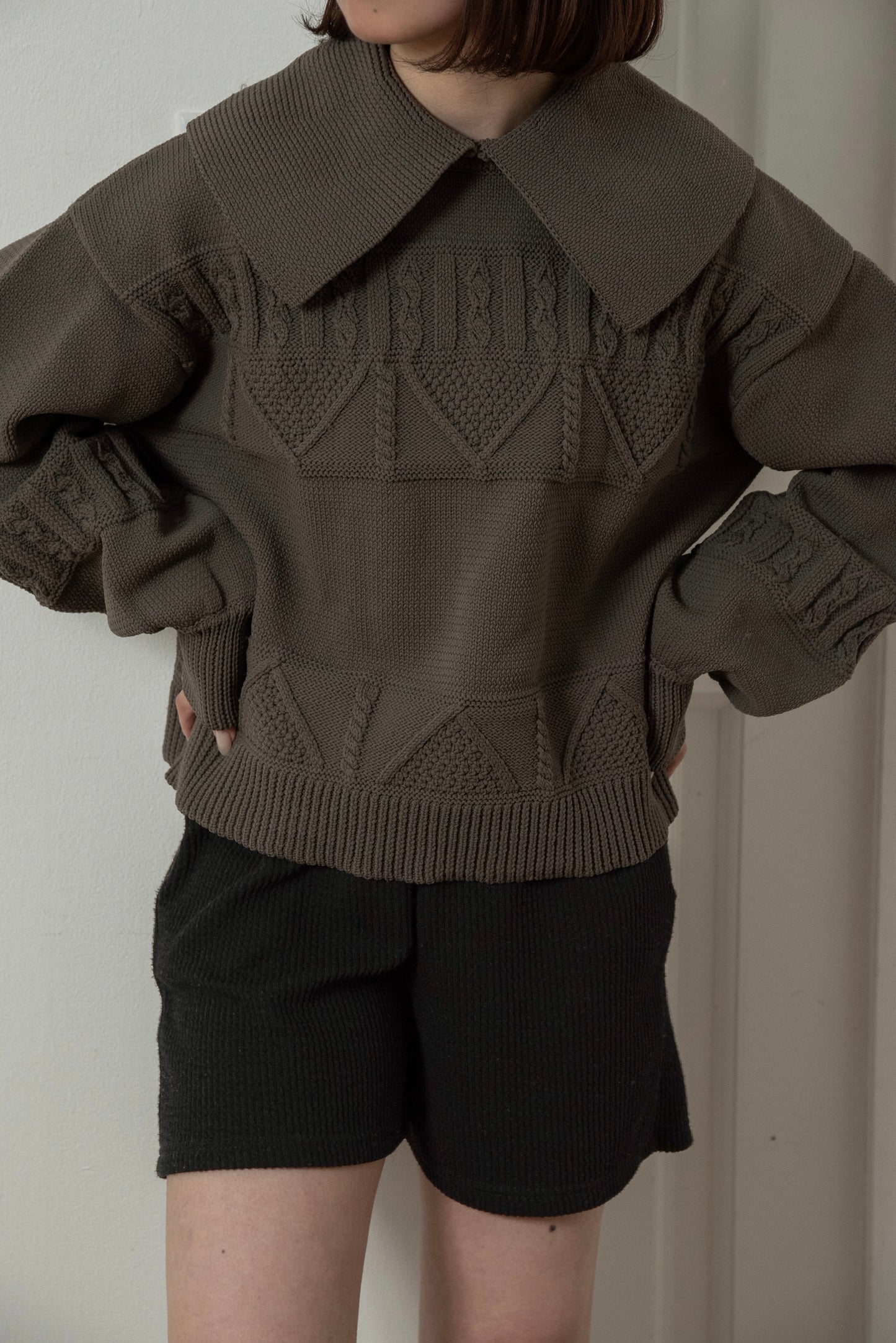 big collar pattern volume sleeve knit