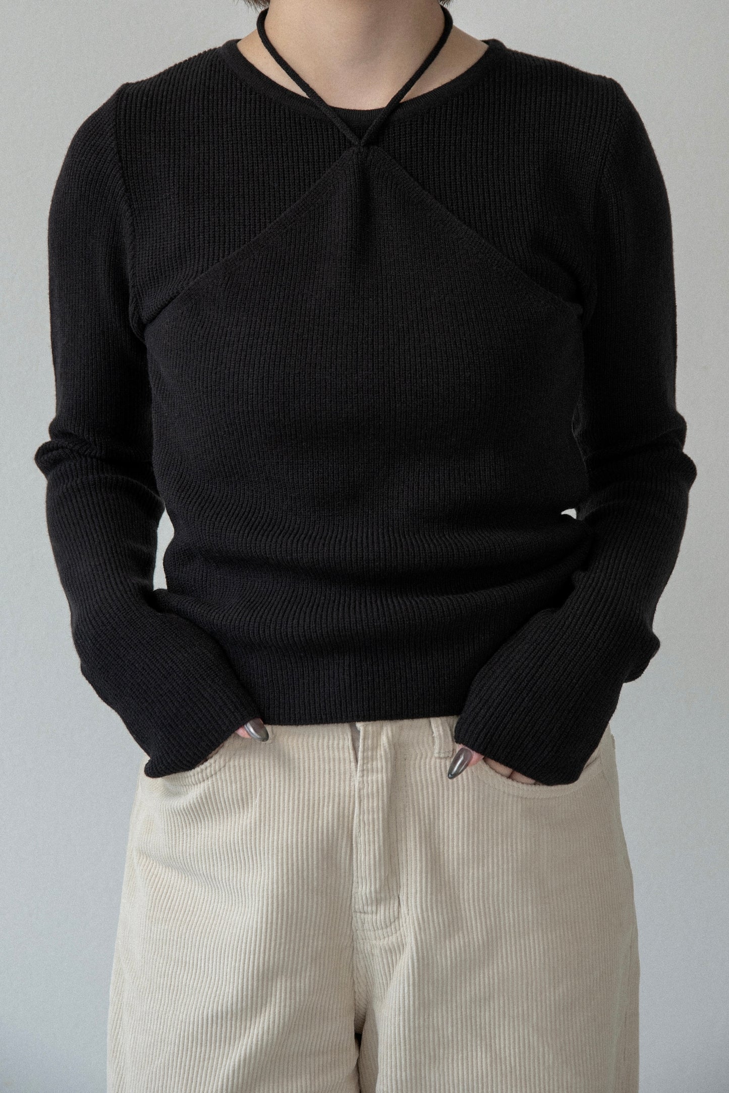 halter neck strap layer like knit