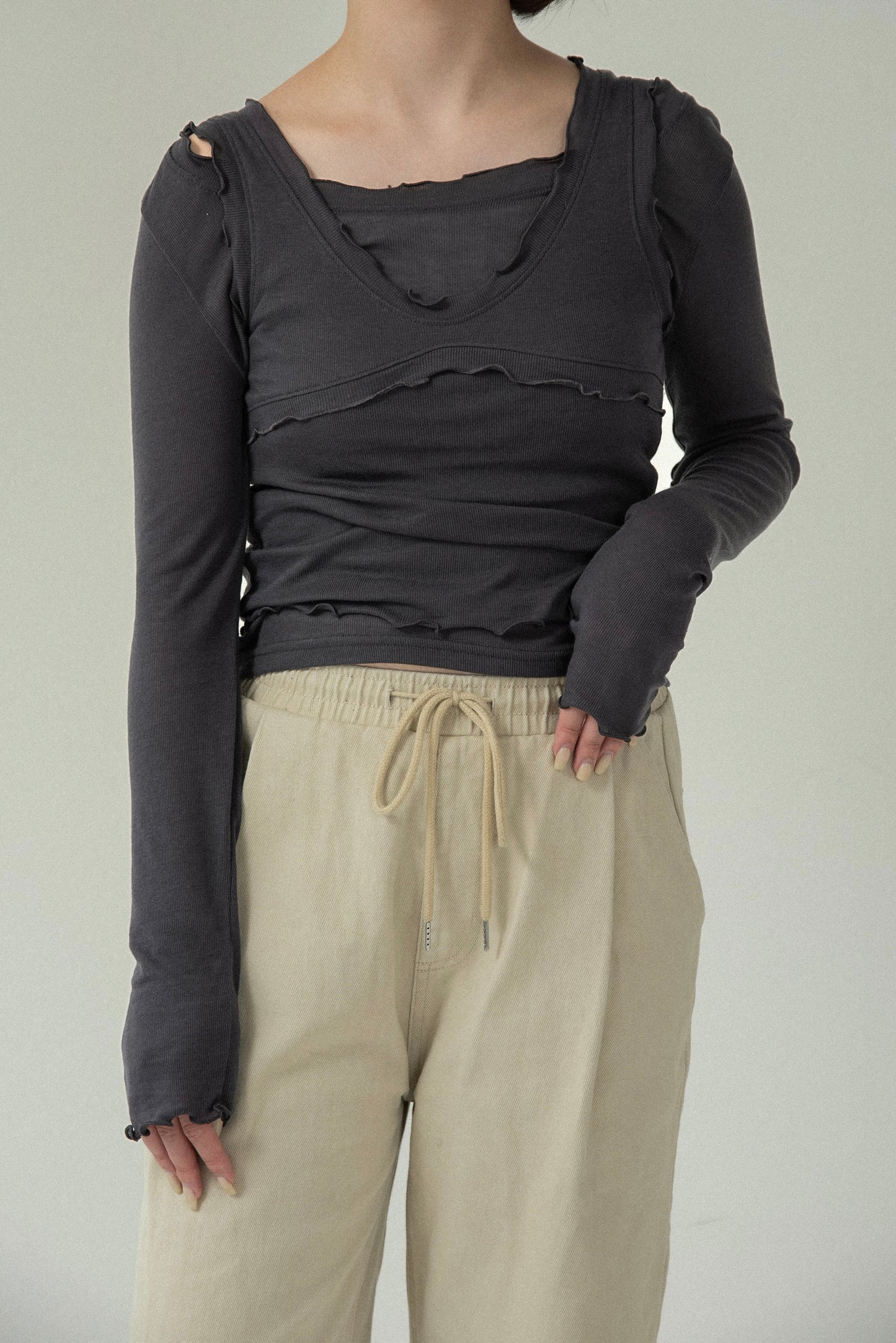 scoop neck mellow trim long sleeve t