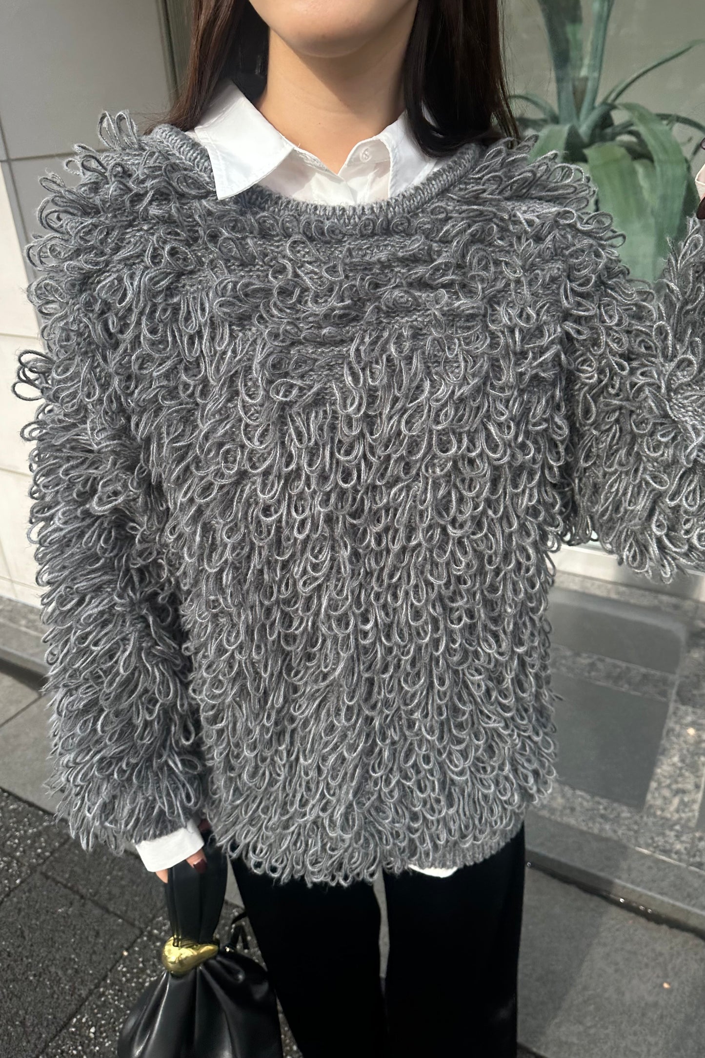 loop yarn key neck pullover