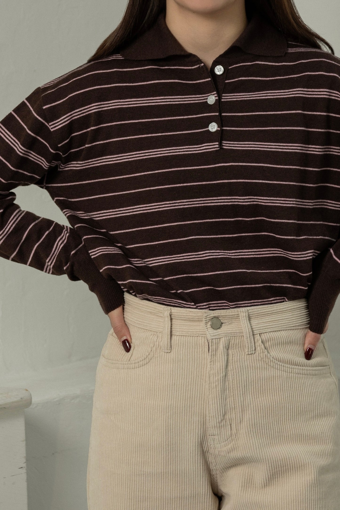 random border polo like over knit