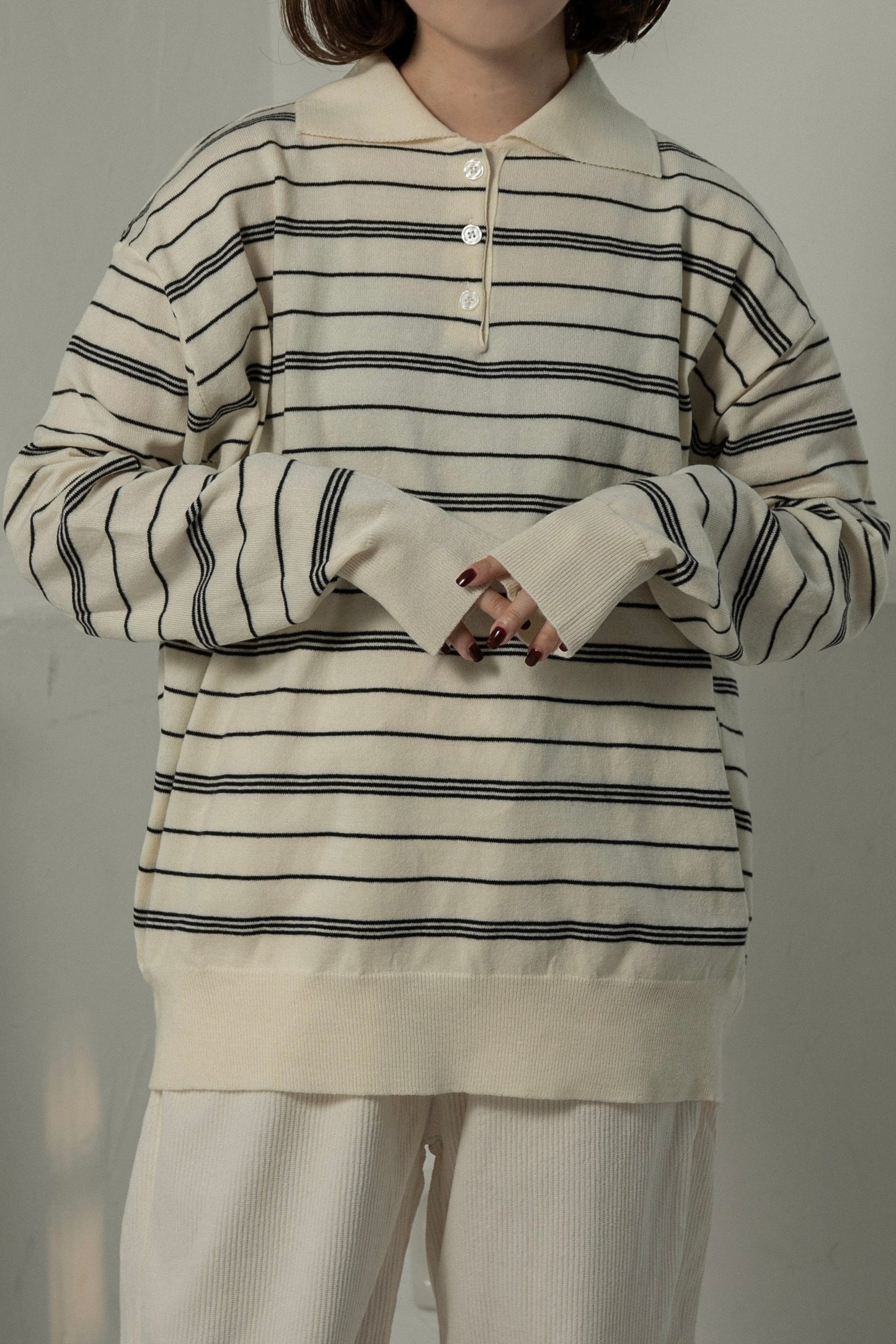 random border polo like over knit