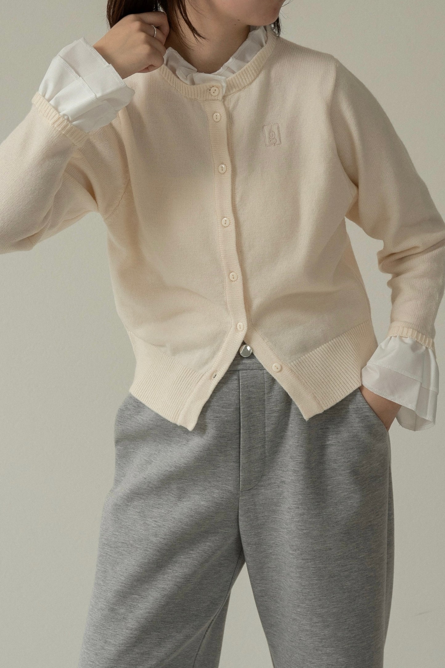 shirt frill docking embroidery cardigan