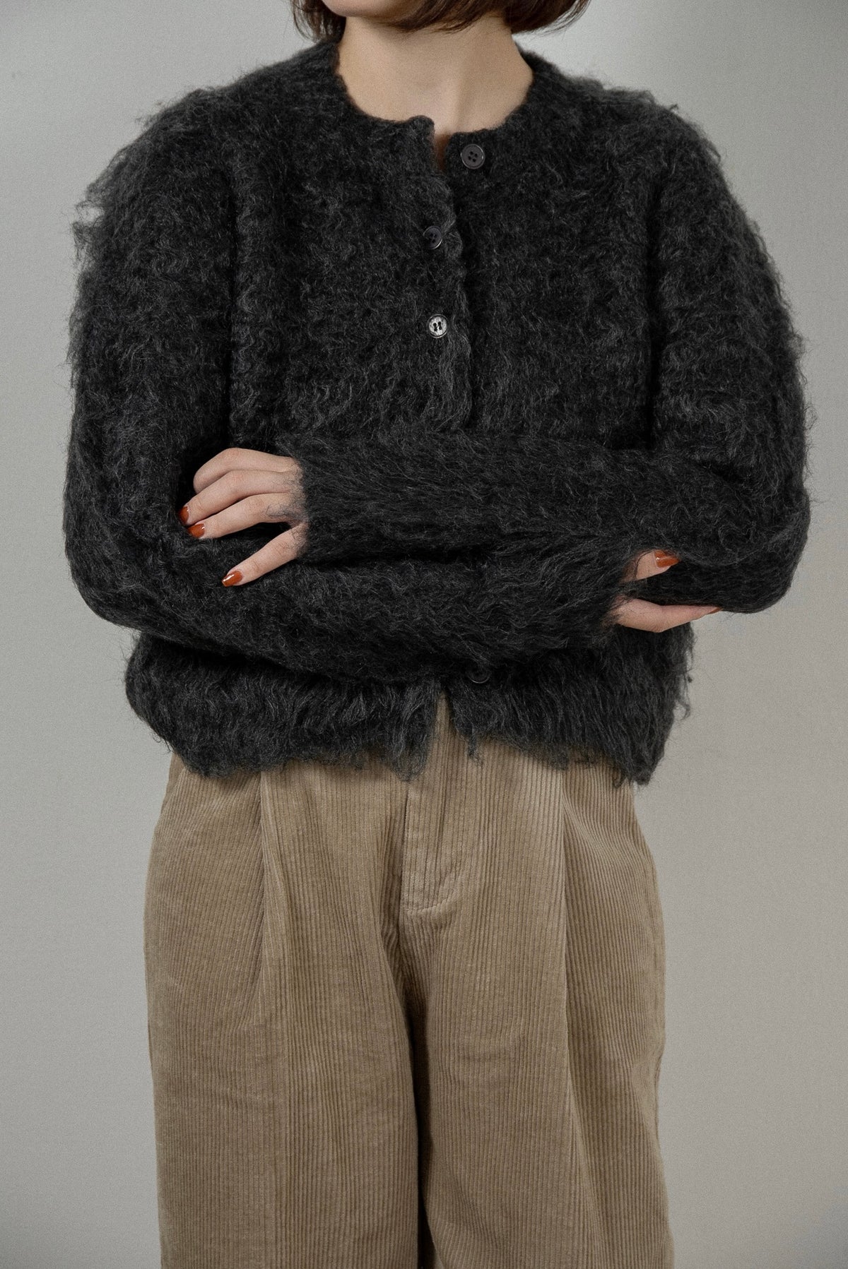 fuzzy shaggy simple cardigan