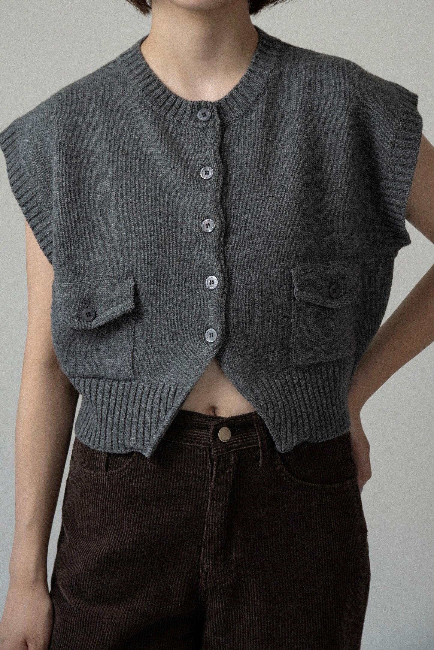 flap pocket effortless knit vest