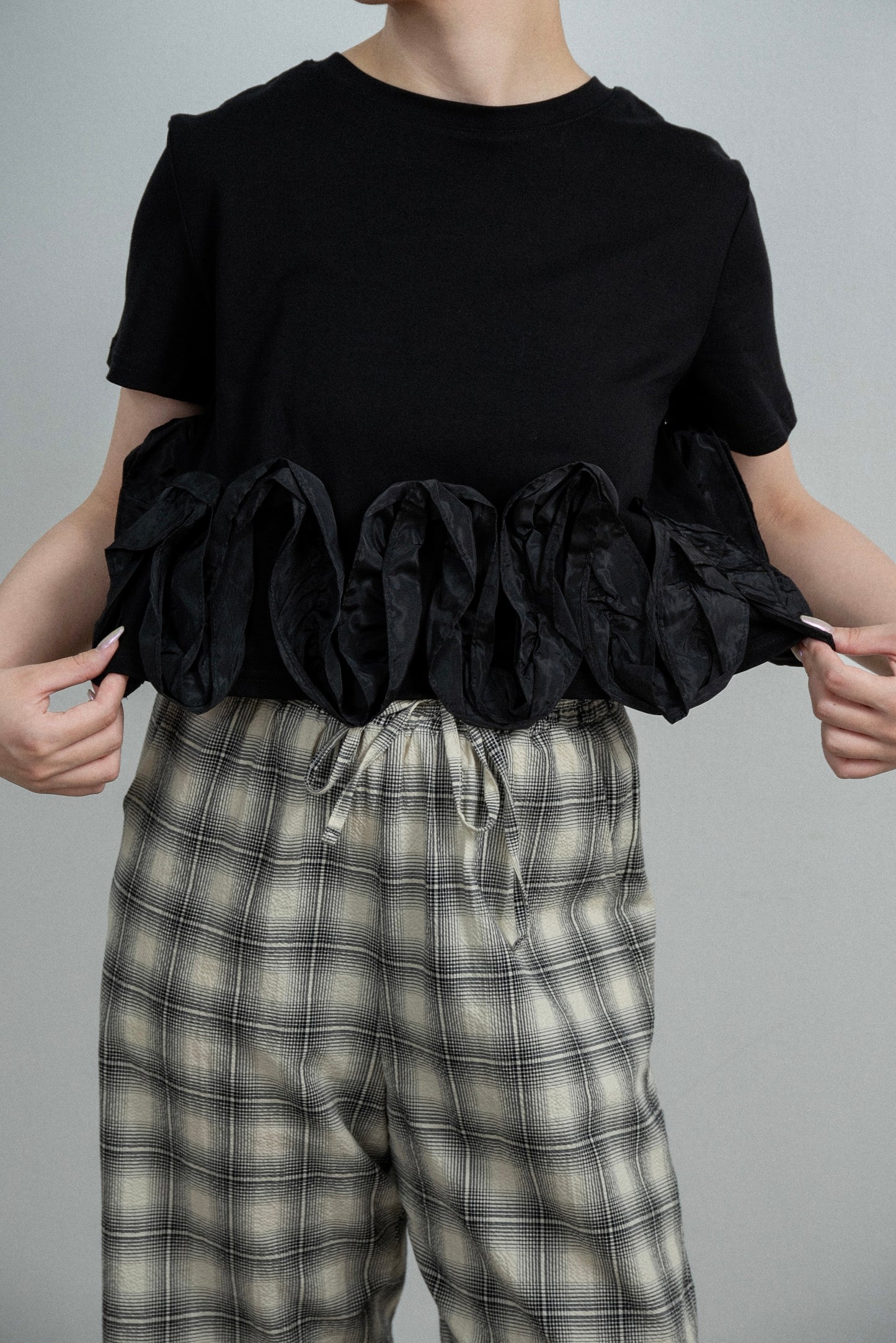 wavy frill round neck t