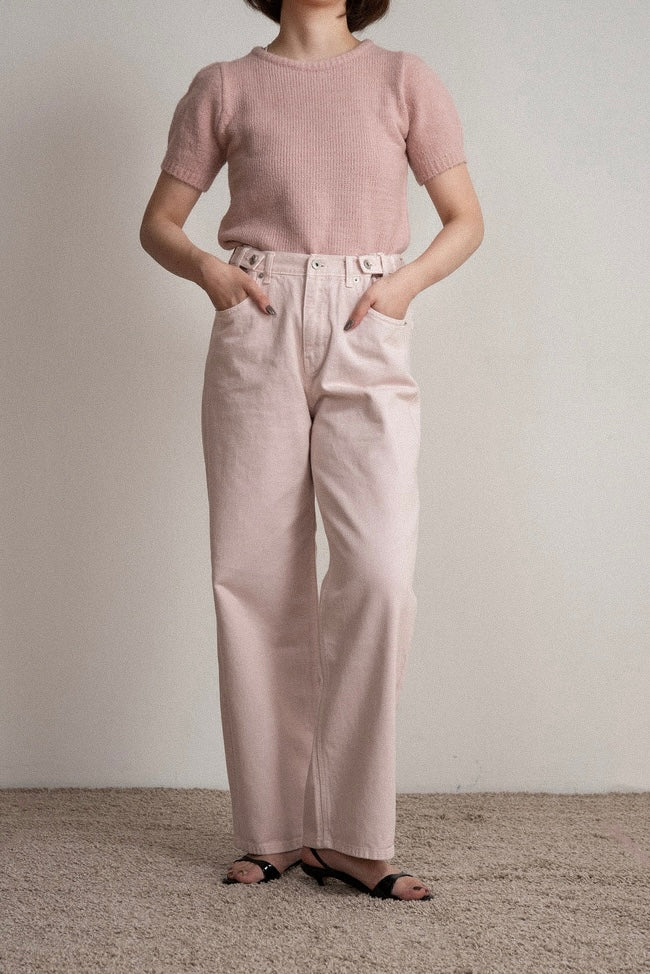 tuck button accent color pants
