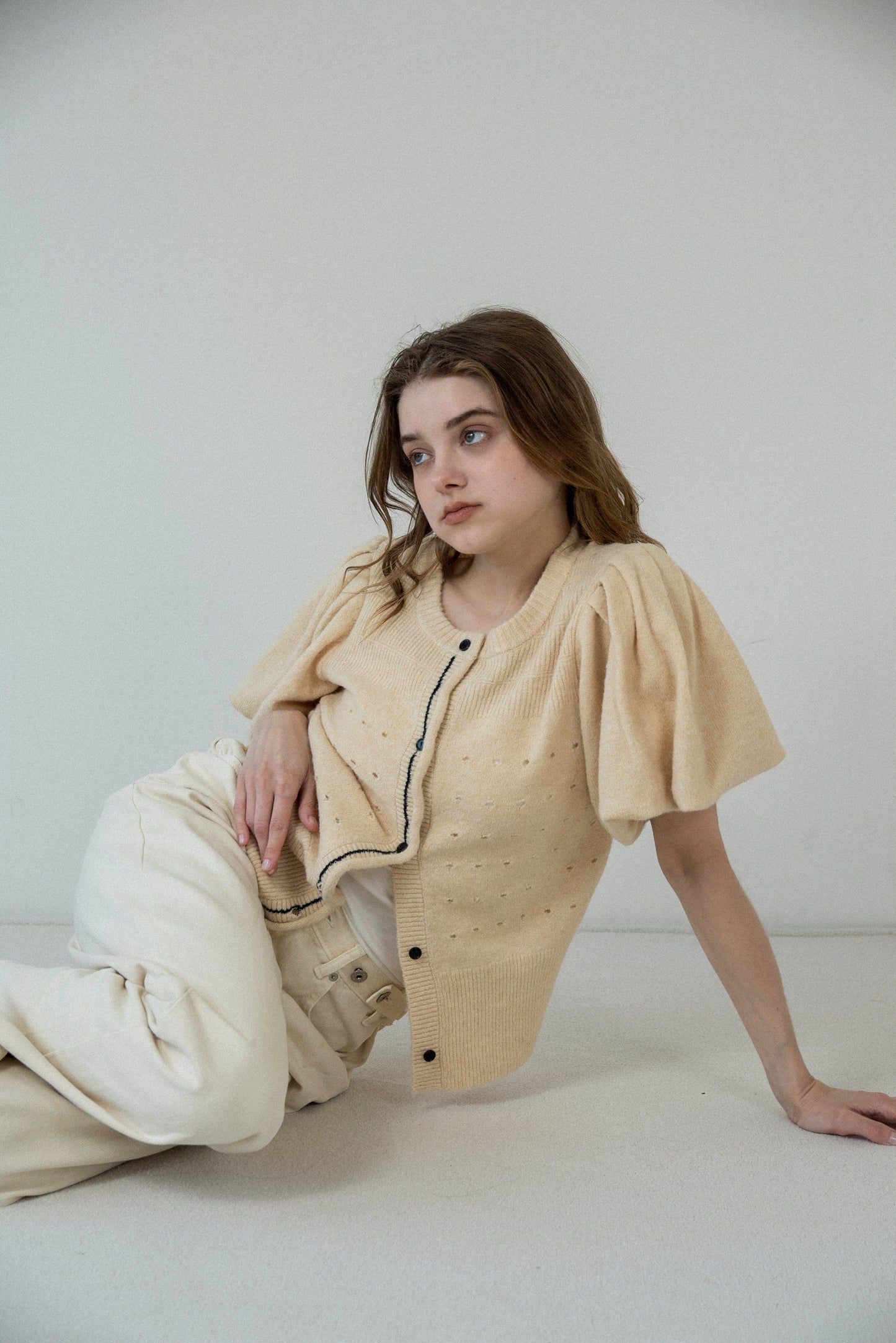 front curl line puff sleeve tops
