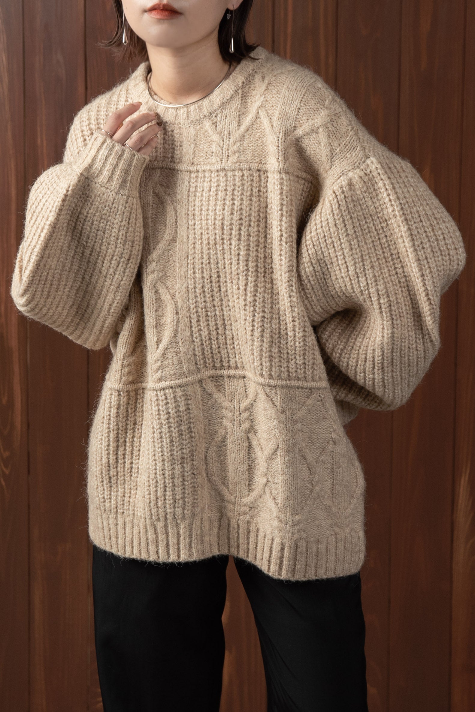 lawgy patchwork pattern knit アイボリー