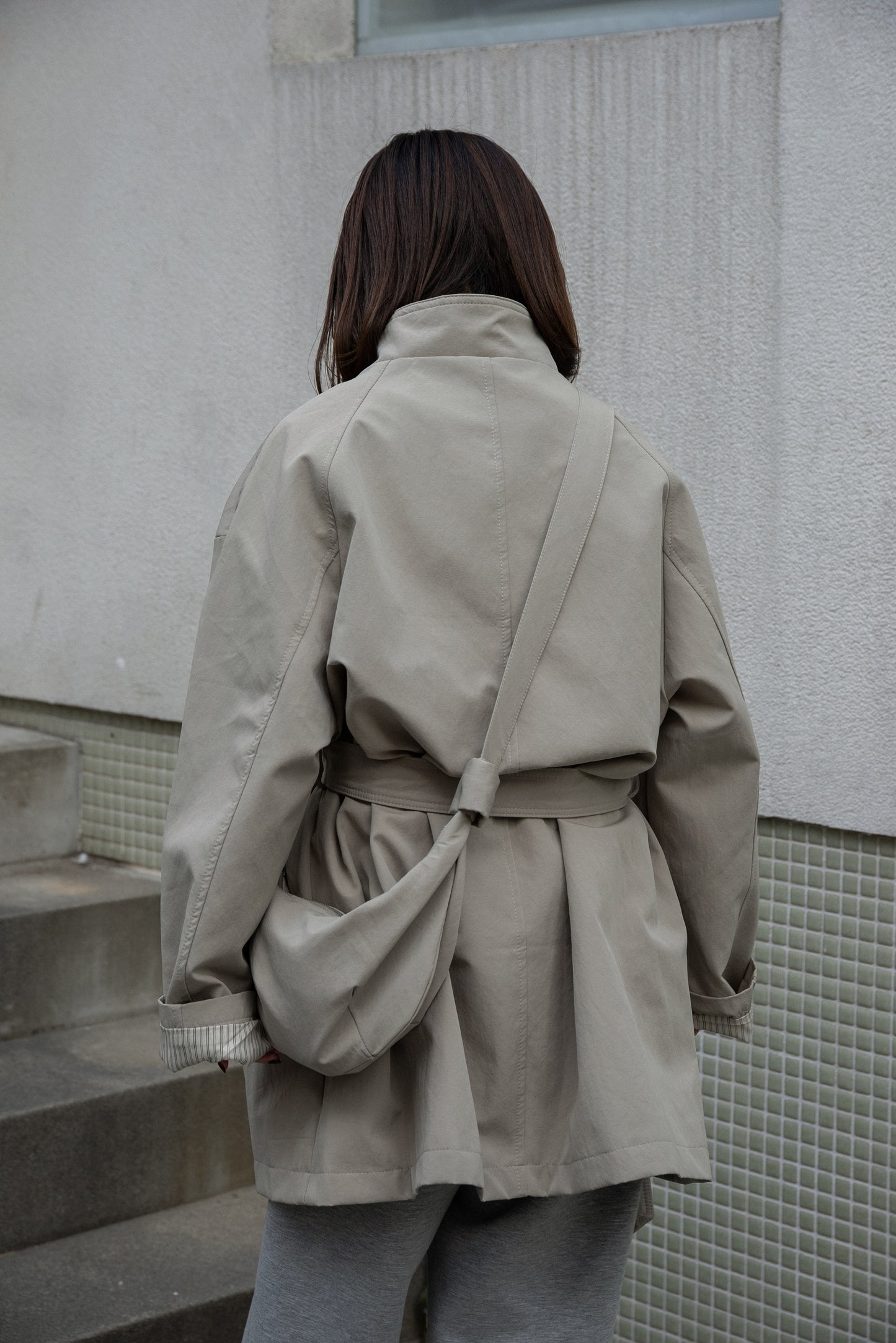 bag set sleeve stripe trench coat